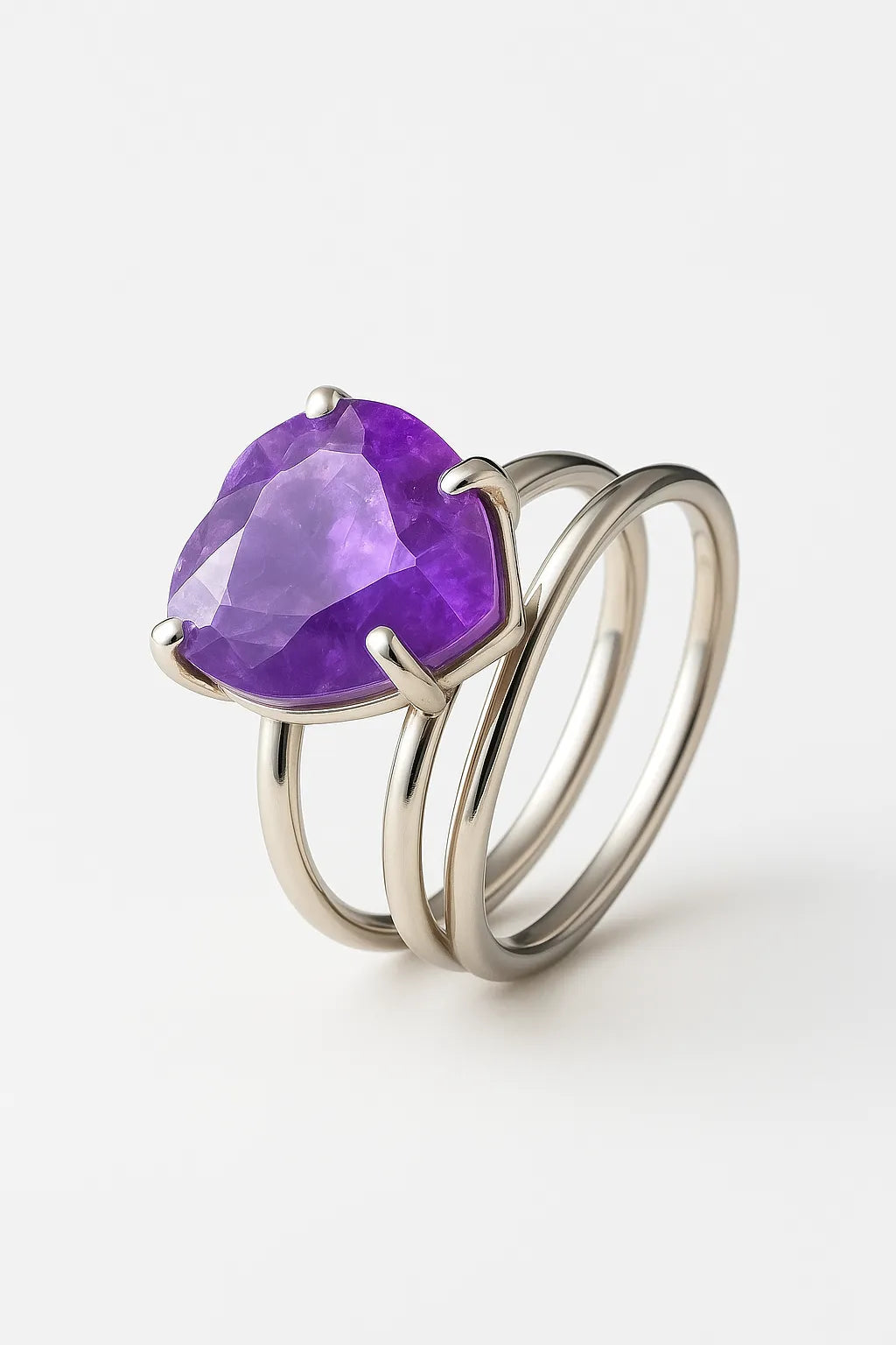 Amethyst Heart Adjustable Ring