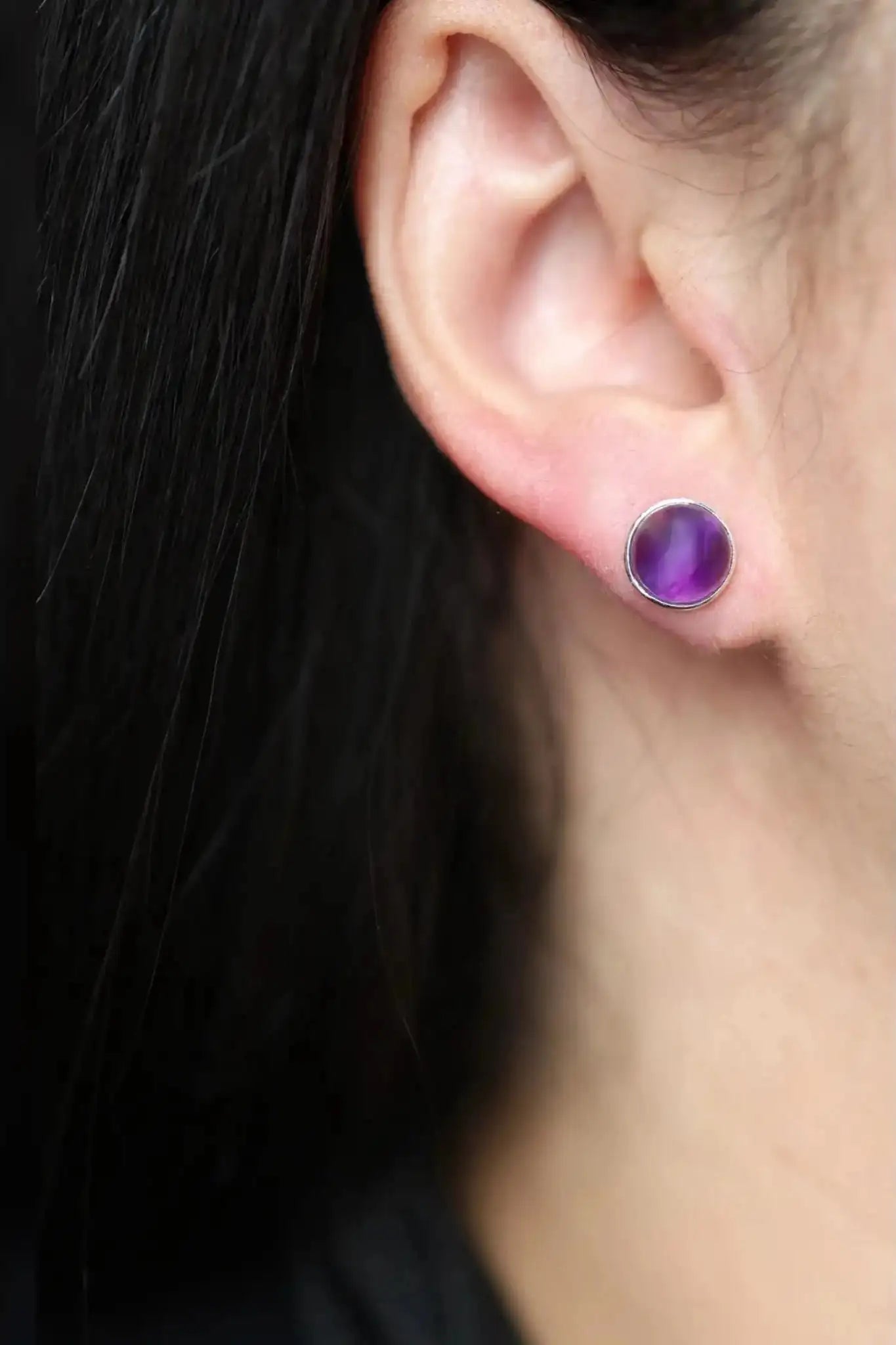 Amethyst Halo Silver Earrings - Iane Jewelry