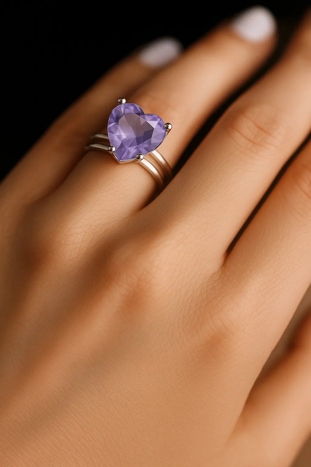 Amethyst Heart Adjustable Ring - Iane Jewelry