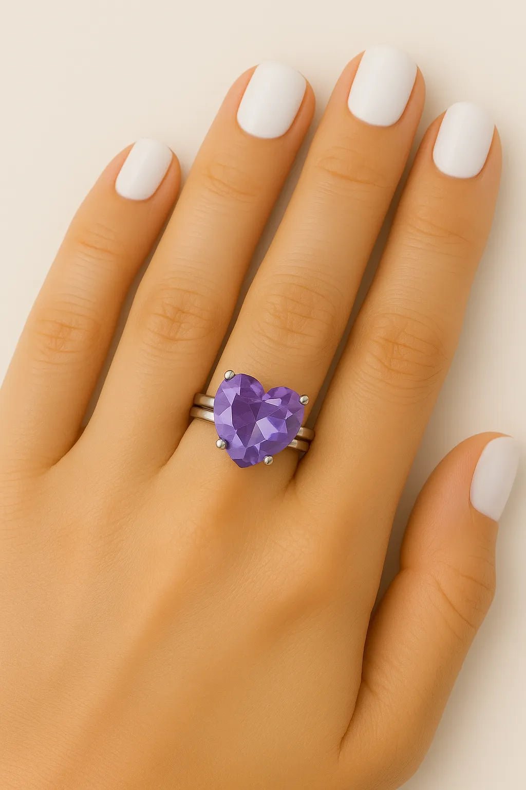 Amethyst Heart Adjustable Ring - Iane Jewelry