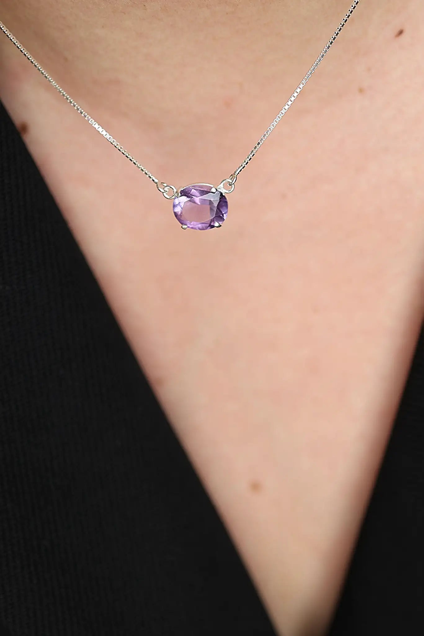 Amethyst Oval Chain Necklace - Iane Jewelry