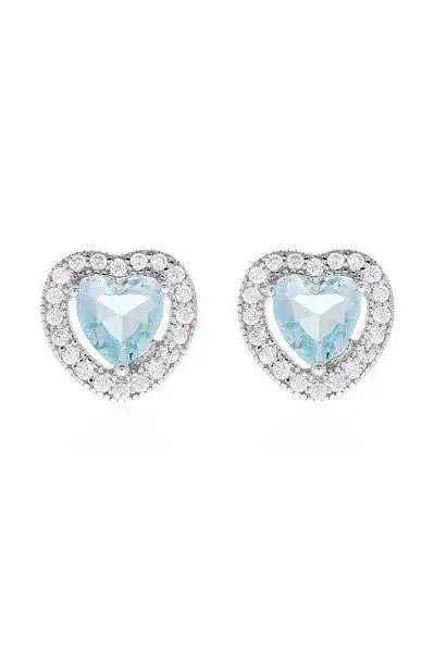 Aquamarine Heart Silver Stud Earrings - Iane Jewelry
