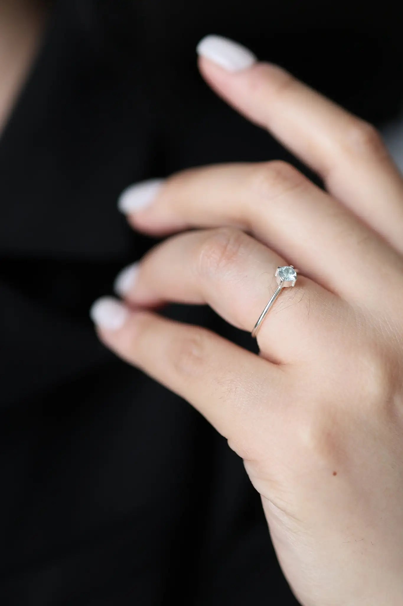 Aquamarine Solitaire Adjustable Ring - Iane Jewelry