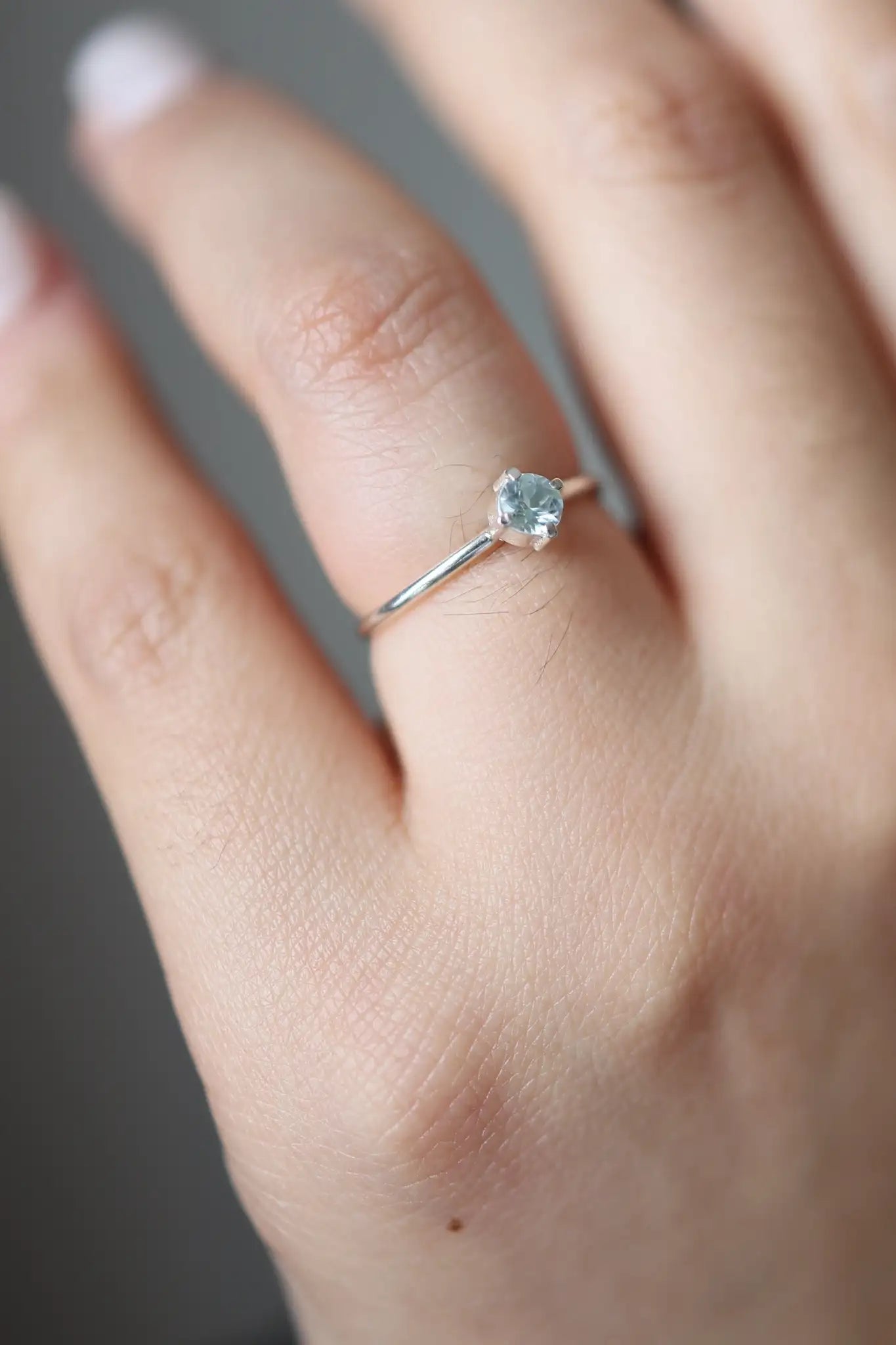 Aquamarine Solitaire Adjustable Ring - Iane Jewelry