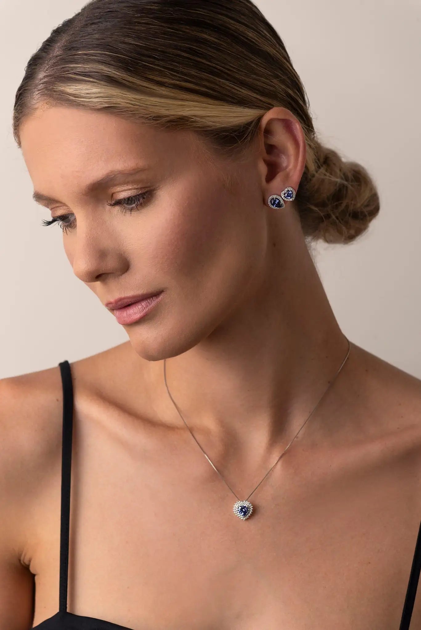 Chain Necklace & Tanzanite Heart Earrings Set - Iane Jewelry