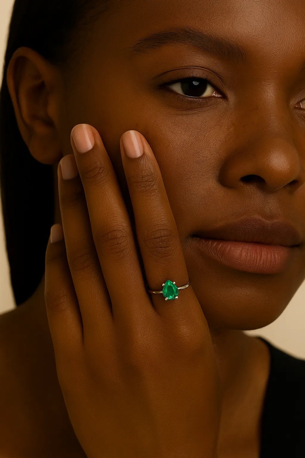 Emerald Teardrop Adjustable Ring - Iane Jewelry