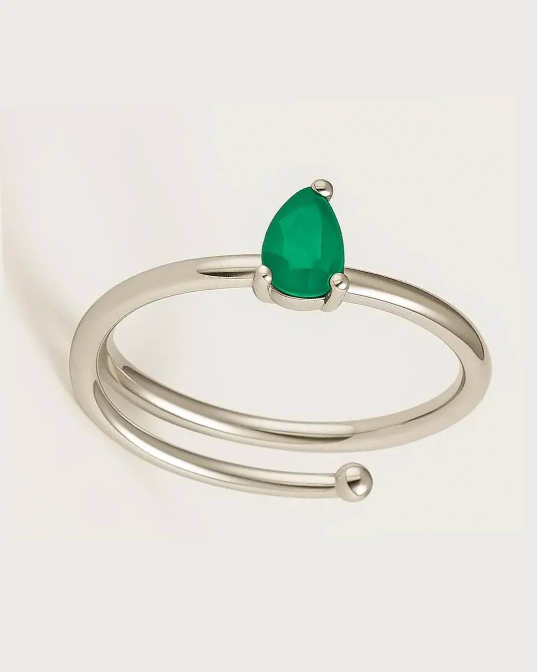 Emerald Teardrop Adjustable Ring - Iane Jewelry