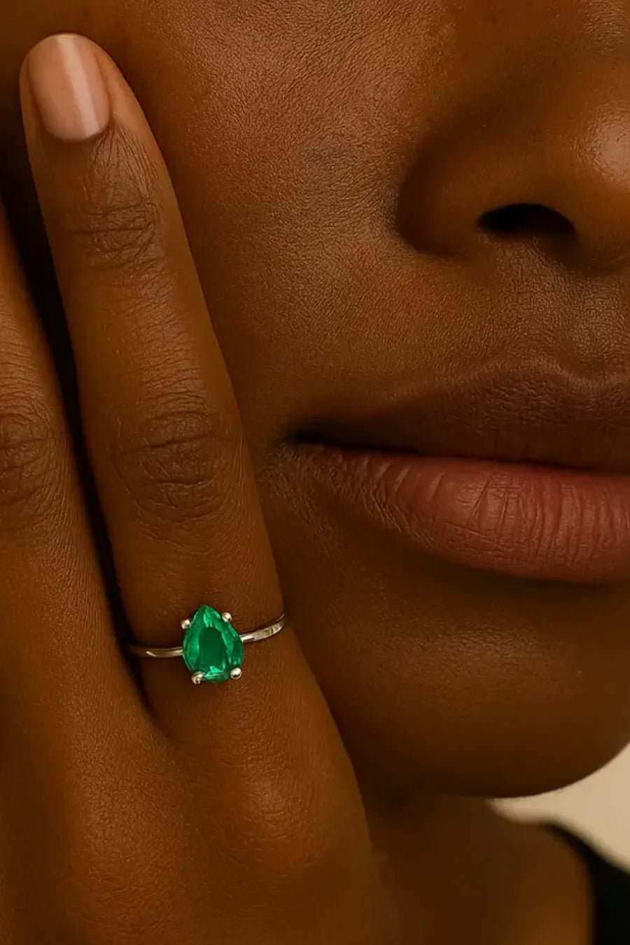 Emerald Teardrop Adjustable Ring - Iane Jewelry