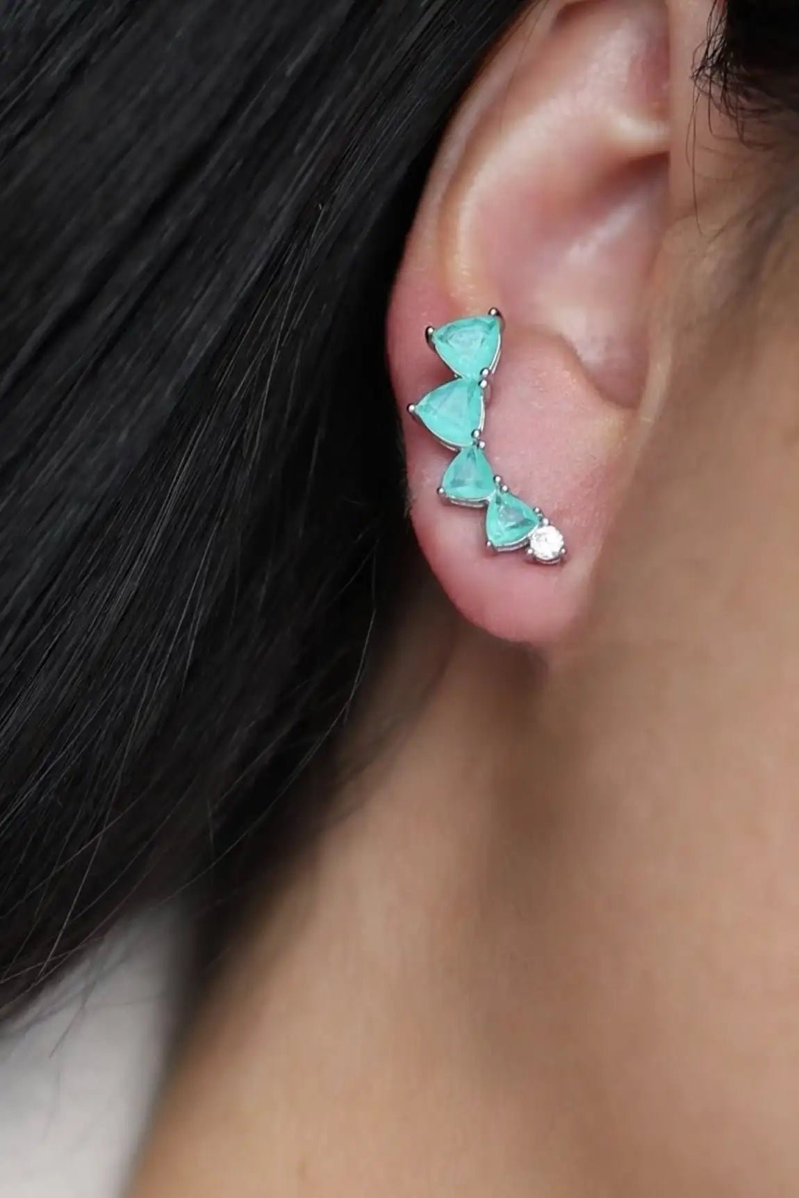 Heart Ocean Ring & Triangle Ocean Ear Climbers Set - Iane Jewelry