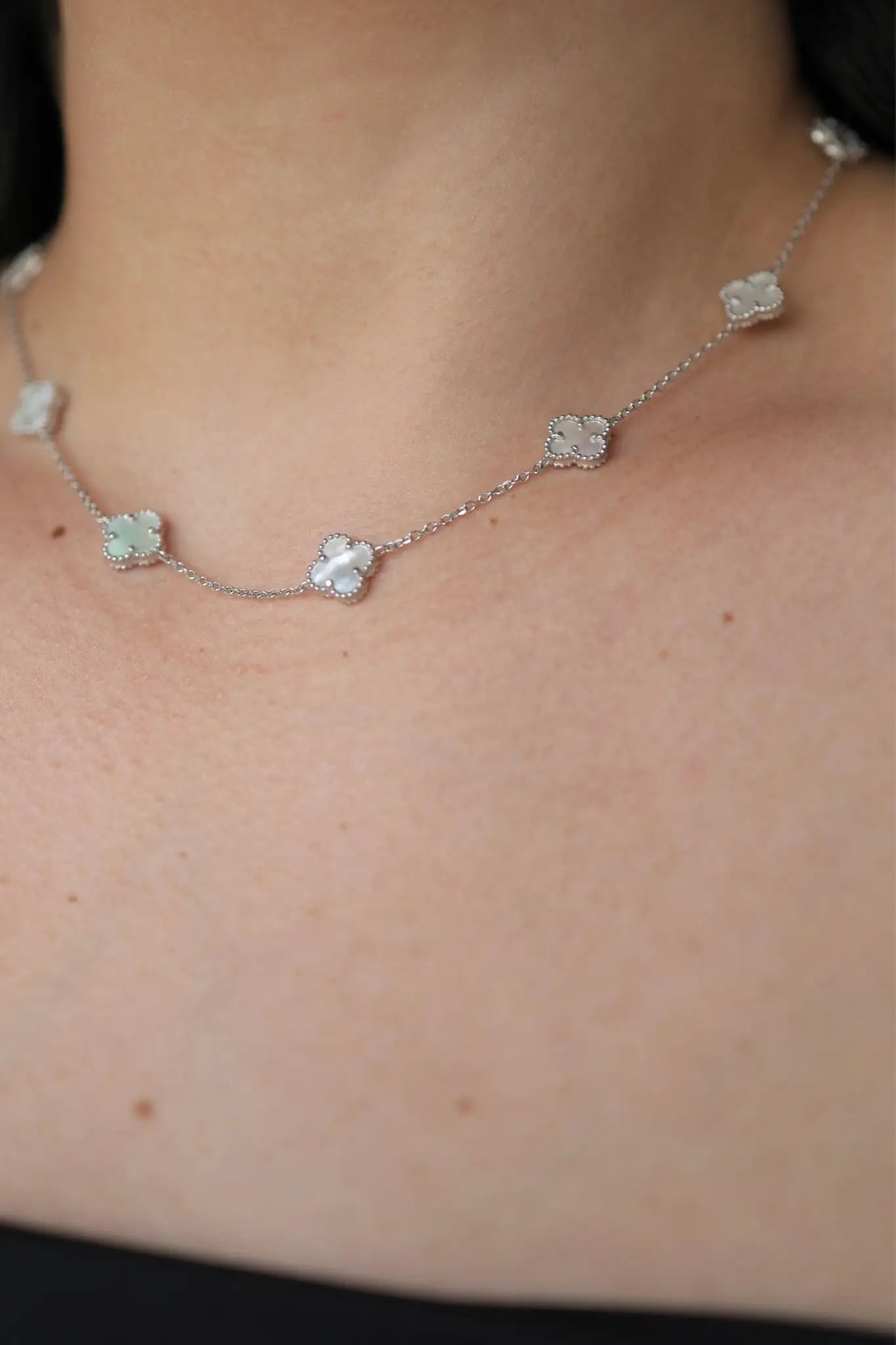 Mini Mother - of - Pearl Clover Necklace - Iane Jewelry