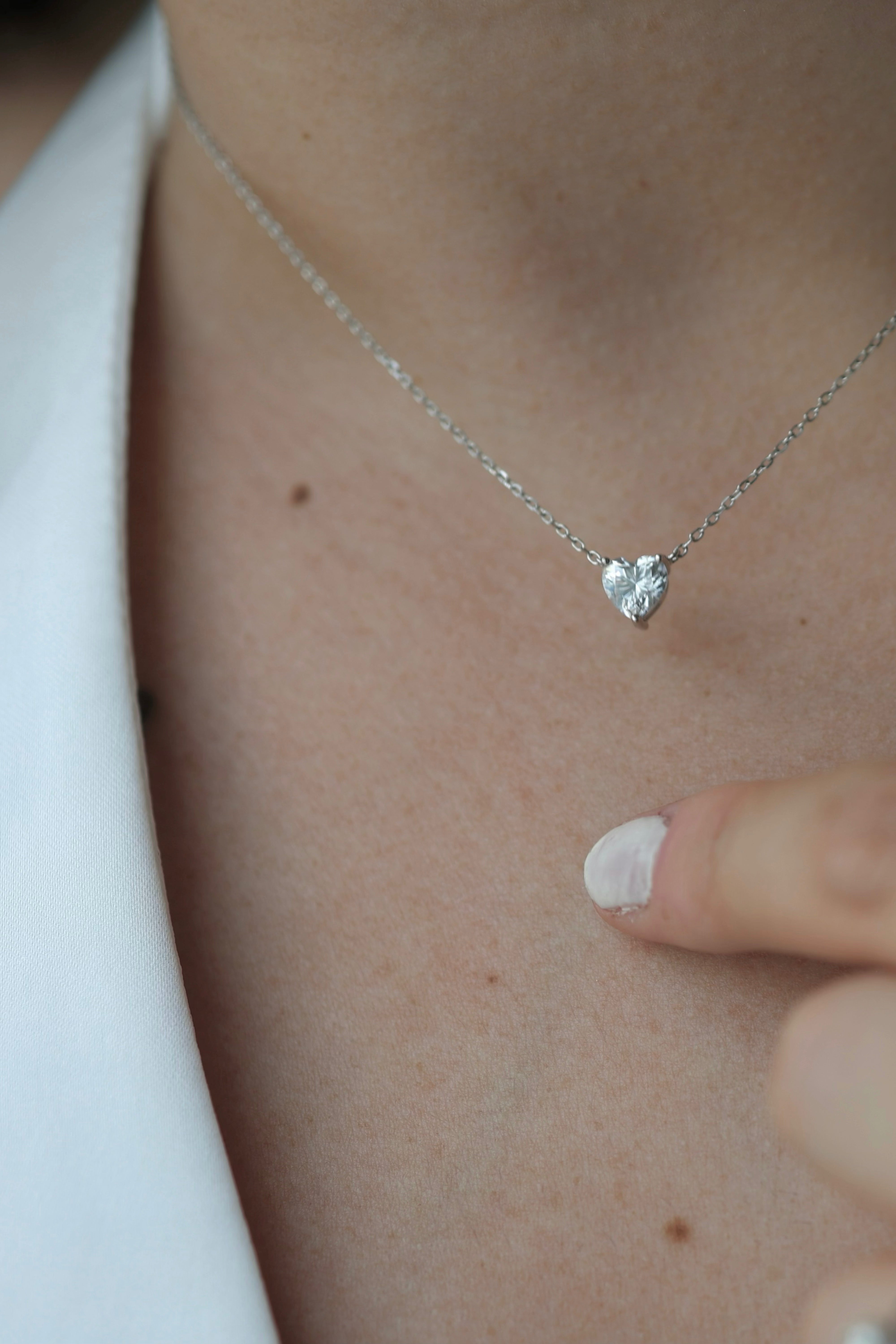 Moissanite Heart Pendant Necklace in Sterling Silver