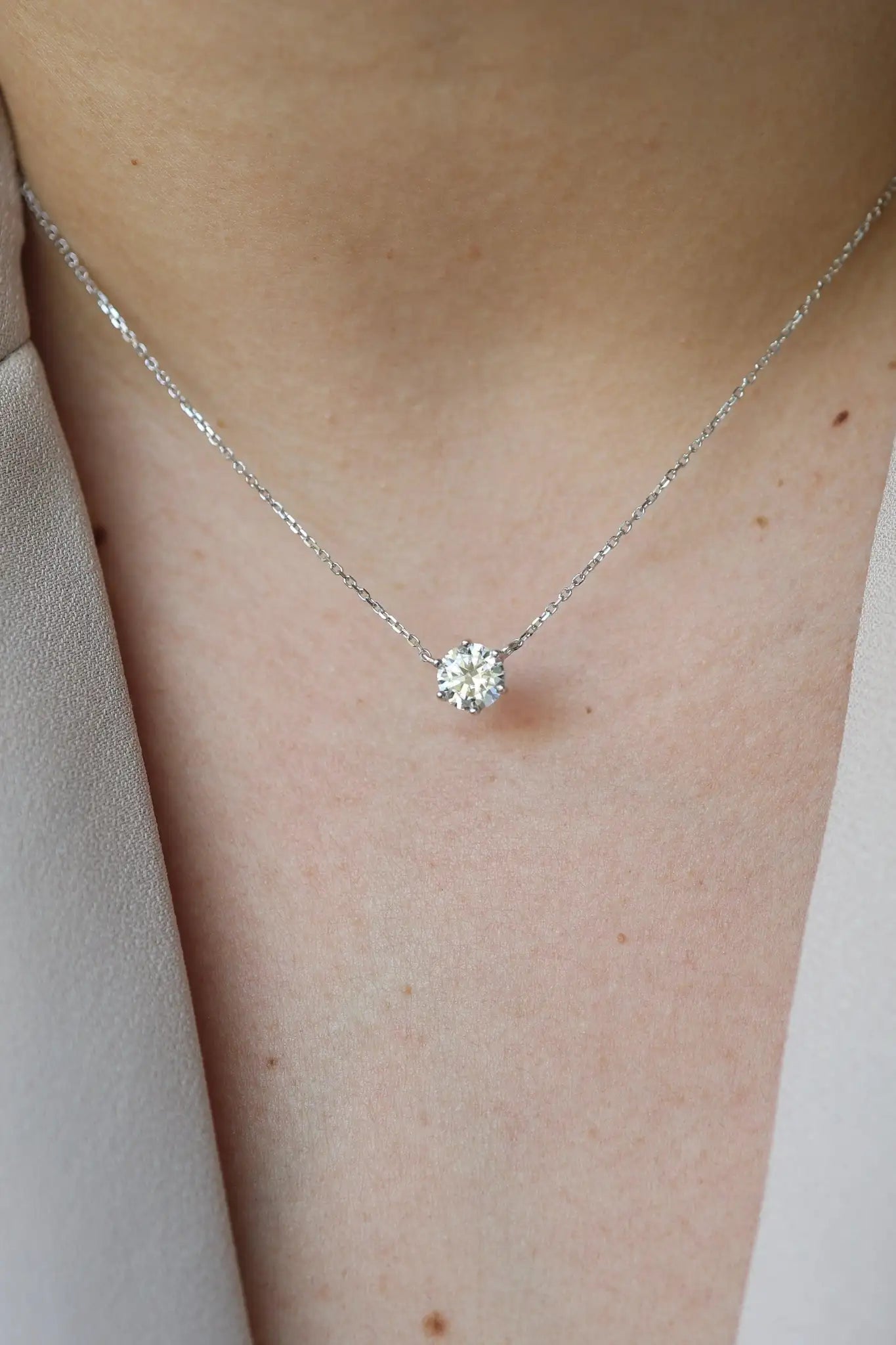 Moissanite Halo Solitaire Necklace - Iane Jewelry