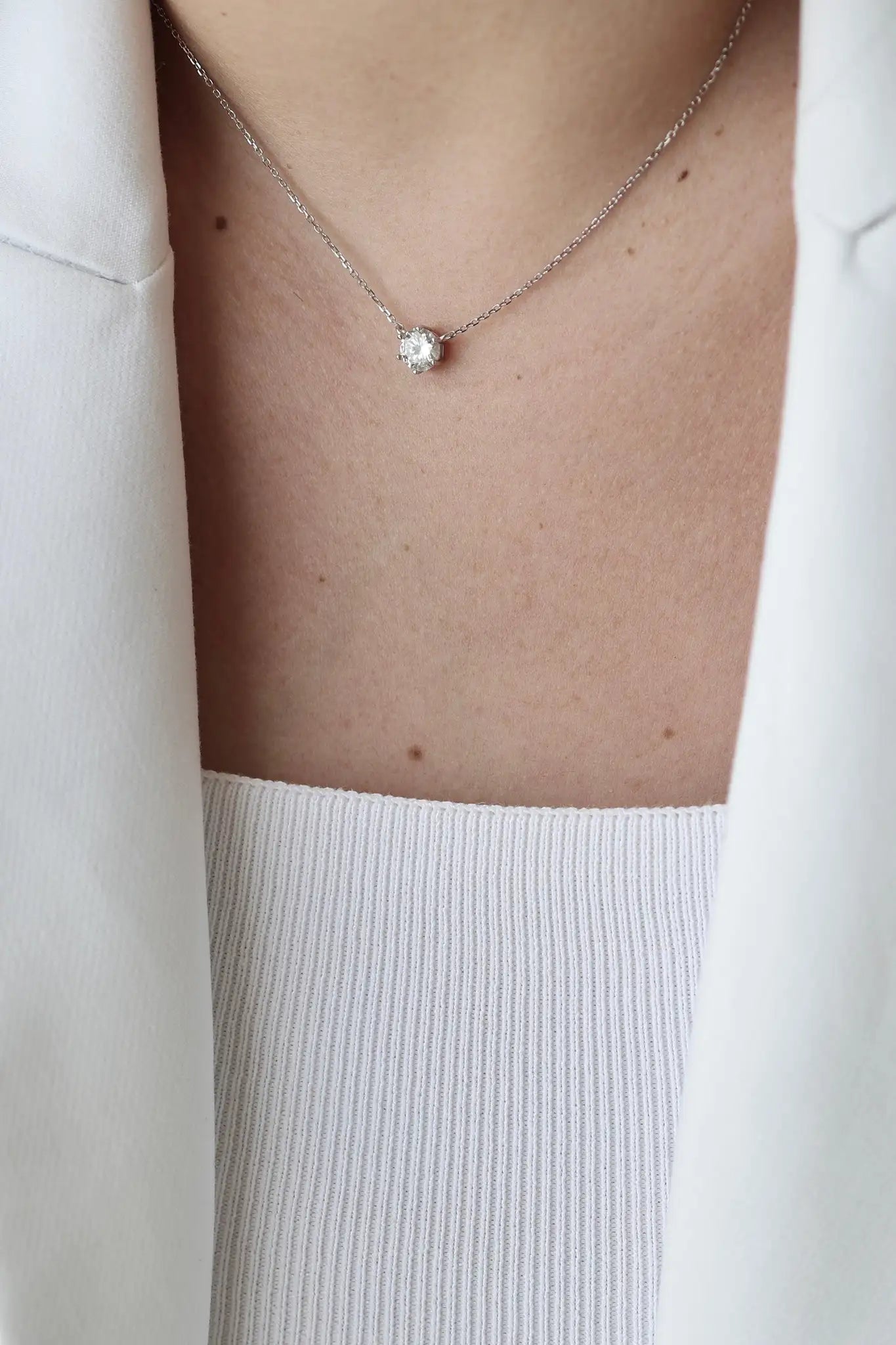 Moissanite Halo Solitaire Necklace - Iane Jewelry