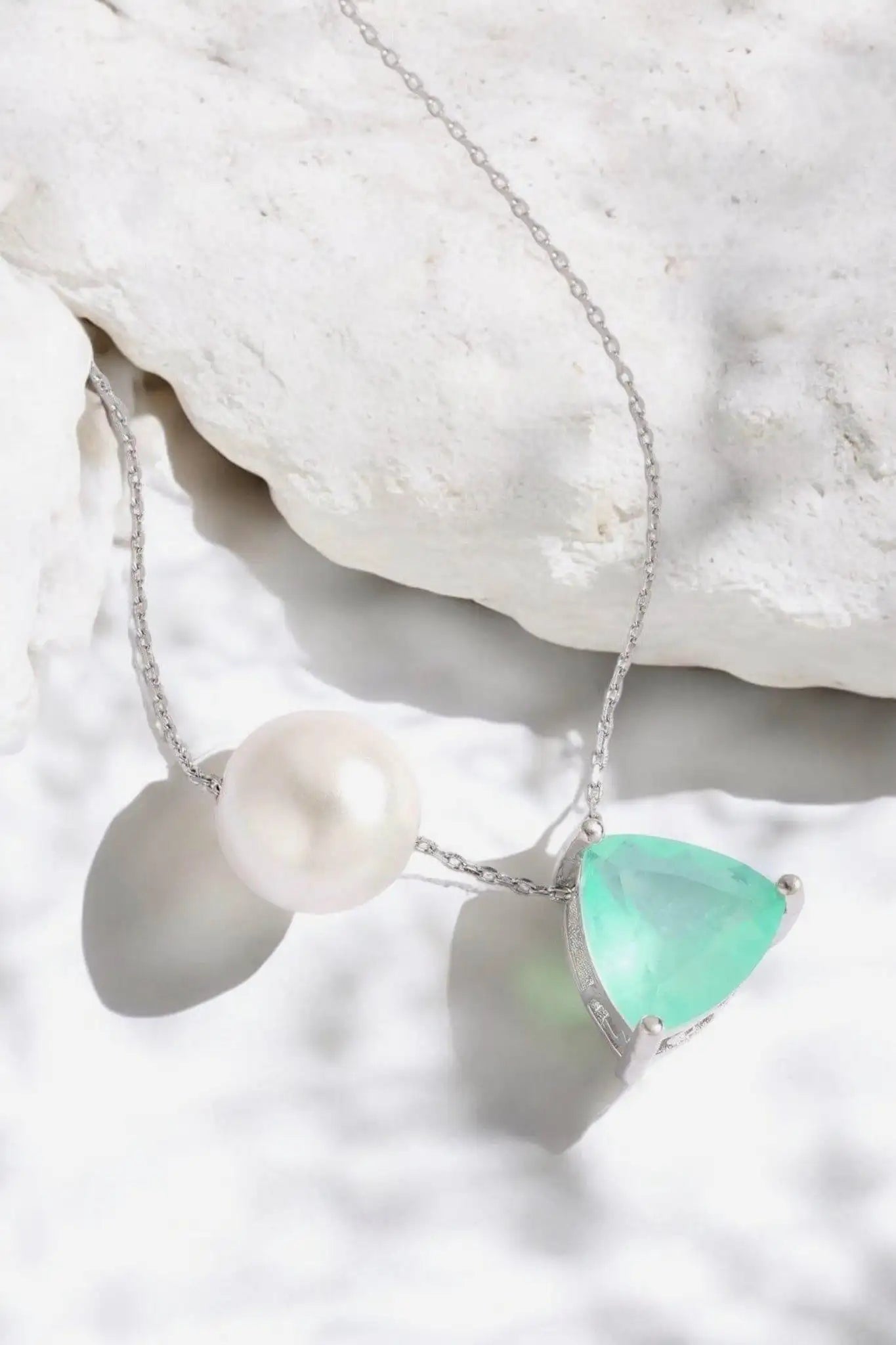 Pearl Necklace, Turquoise Triangle Necklace & Earrings Set - Iane Jewelry