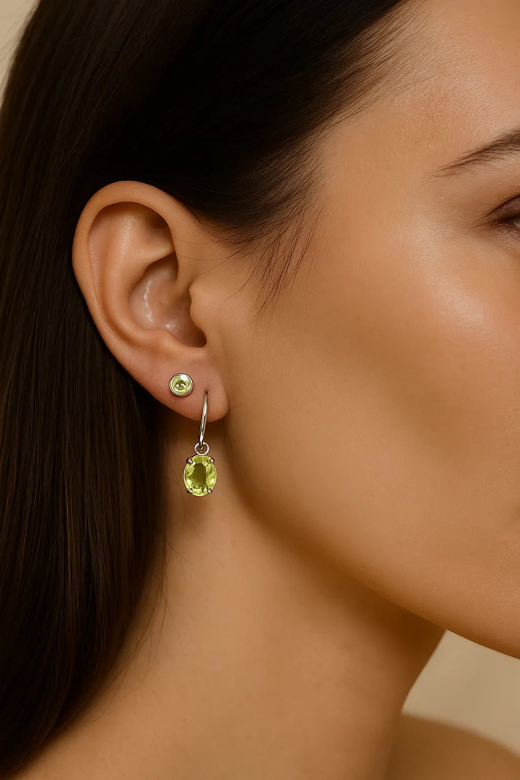 Petite Peridot Oval Hoop Earrings - Iane Jewelry