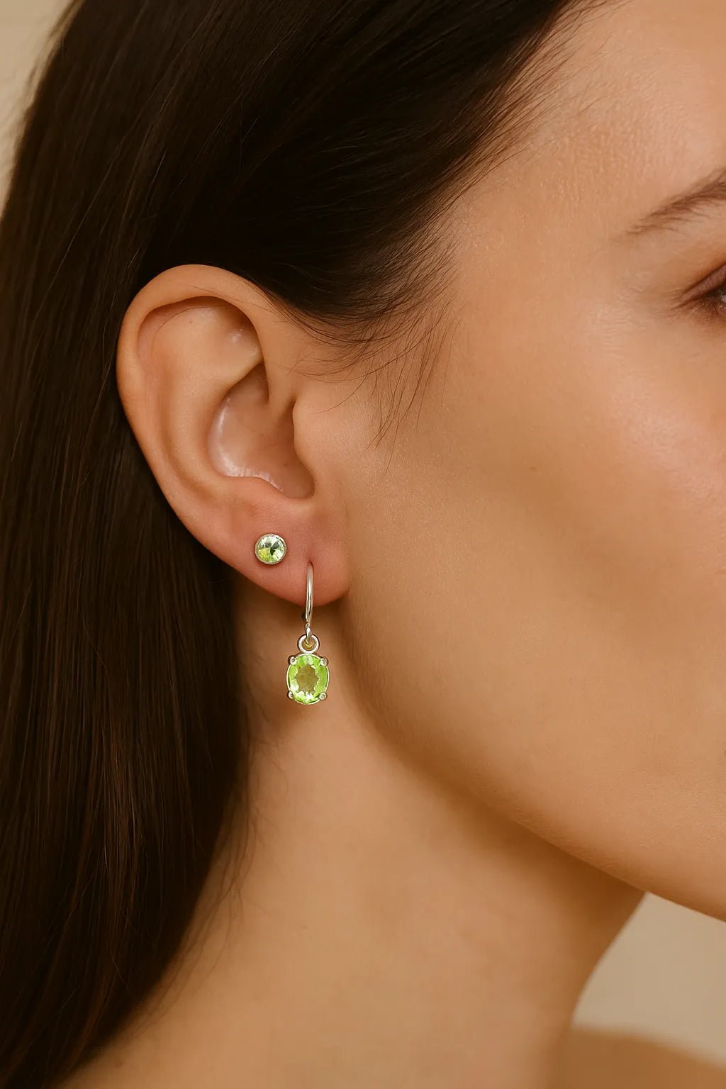 Petite Peridot Oval Hoop Earrings - Iane Jewelry