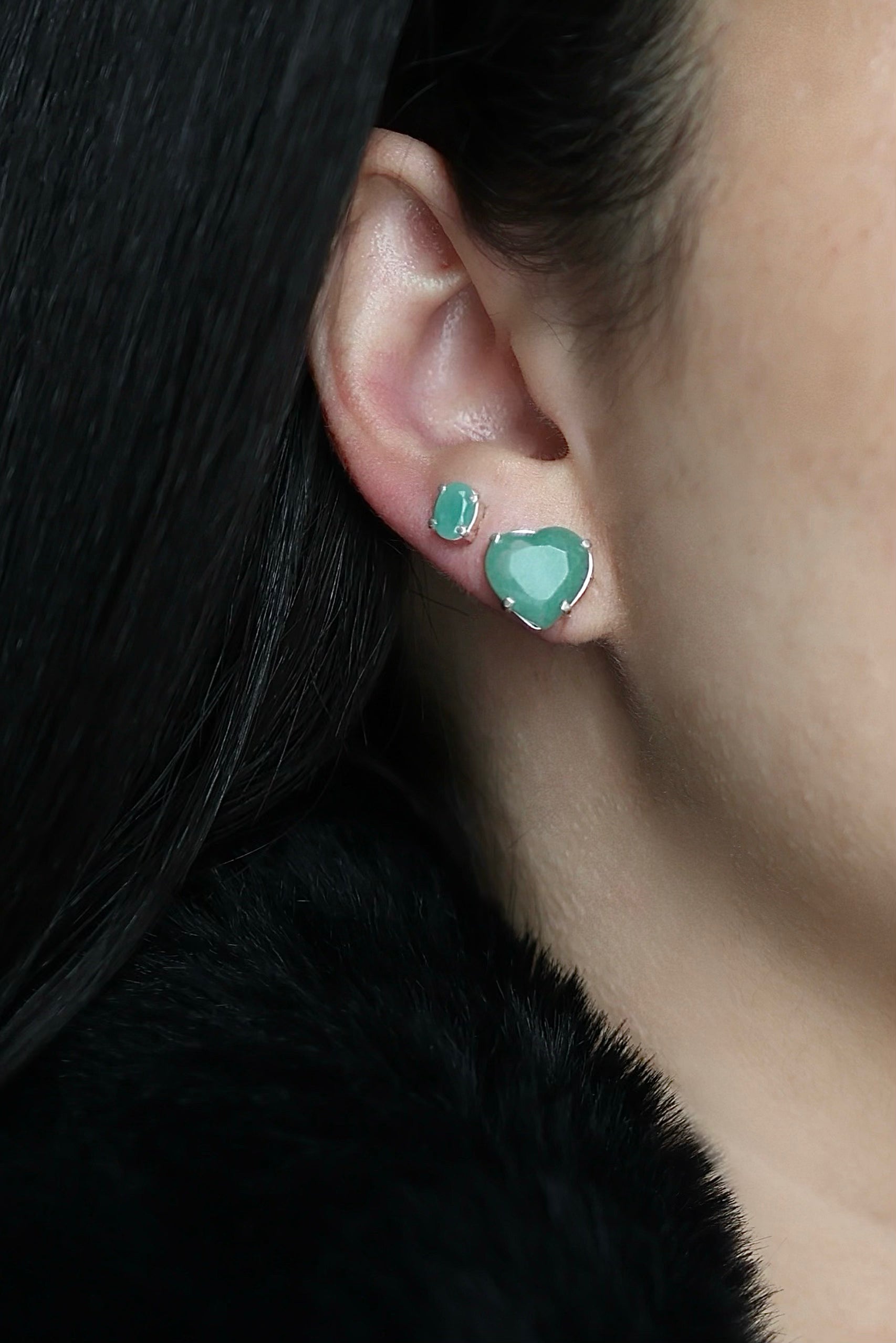 Emerald & Heart Quartz Earrings Set