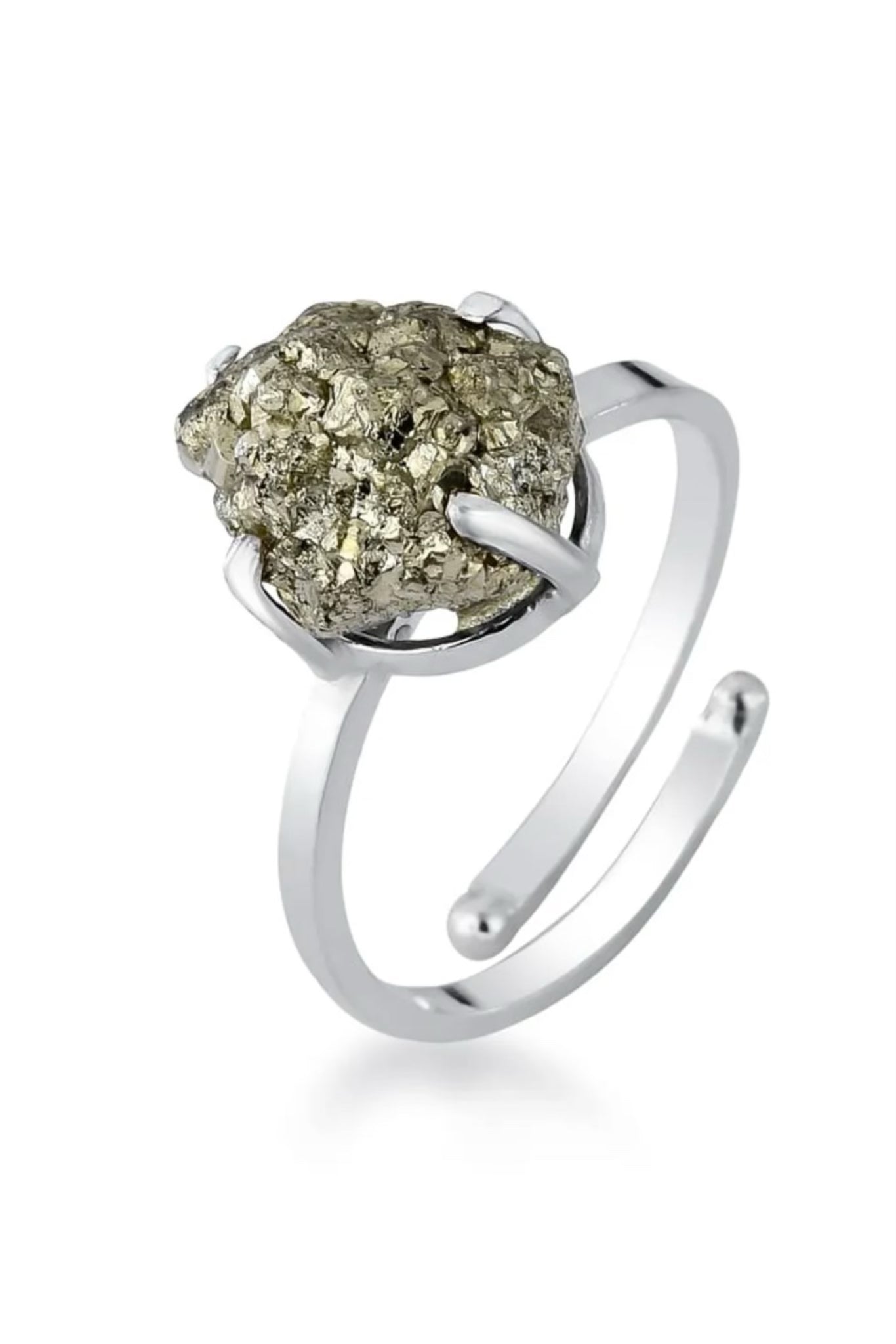 Silver Adjustable Raw Pyrite Ring