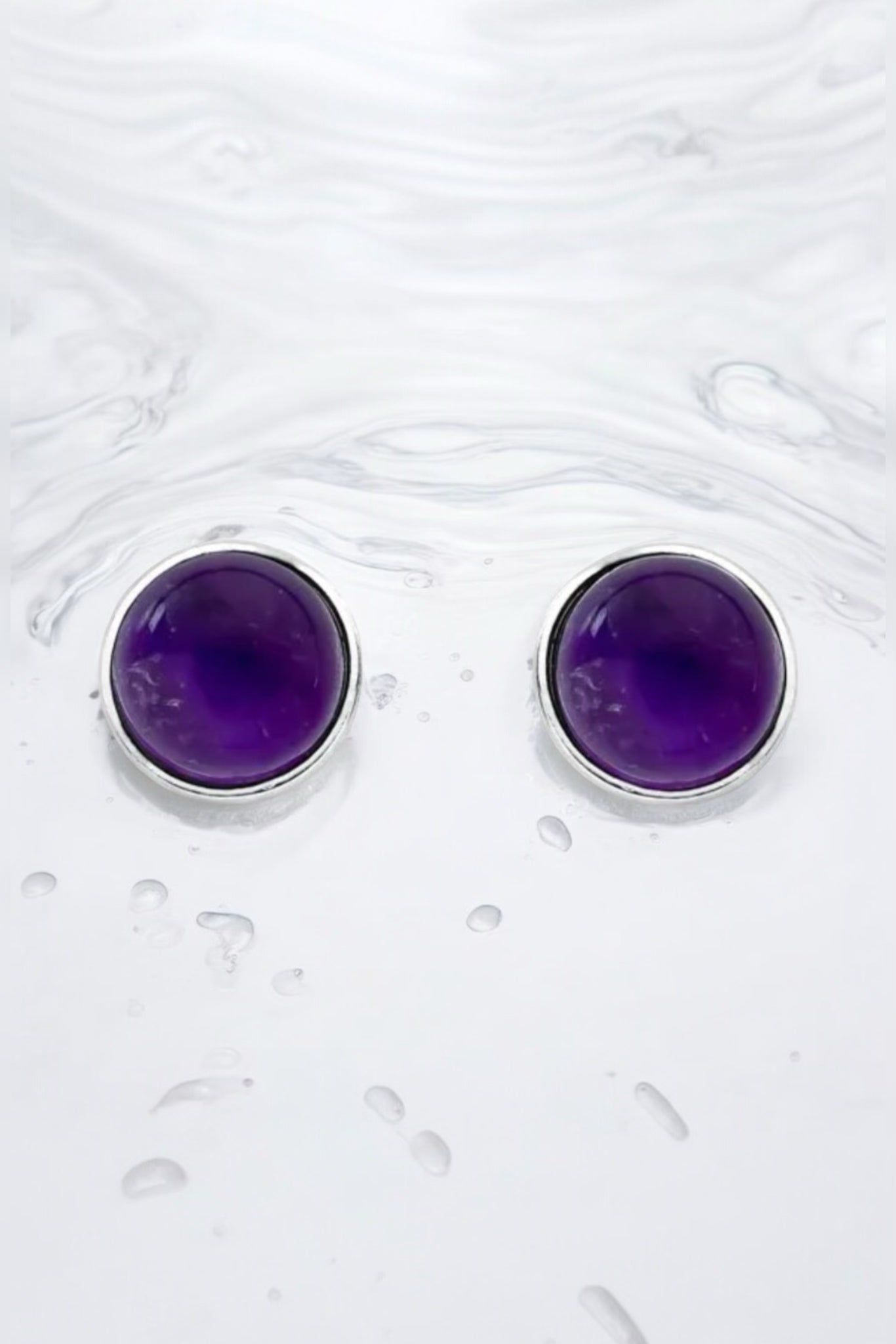 Amethyst Halo Silver Earrings - Iane Jewelry