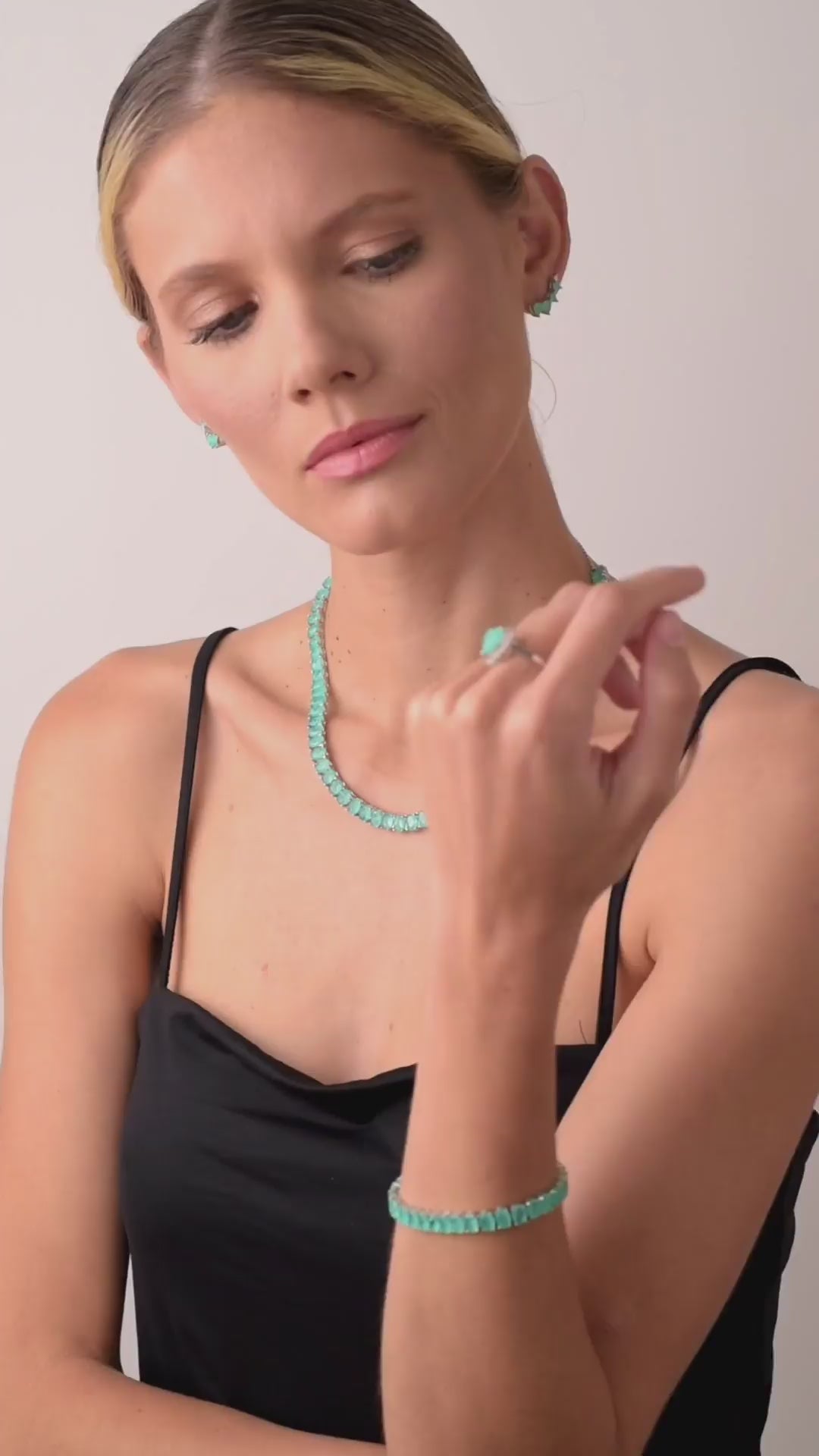 Heart Ocean Zirconia Ring & Ocean Triangle Ear Climbers Set