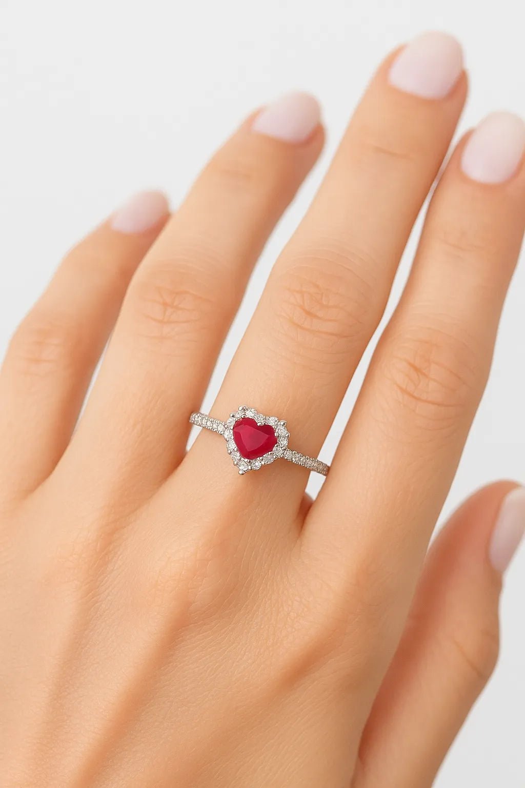 Ruby Heart Zirconia Silver Ring - Iane Jewelry
