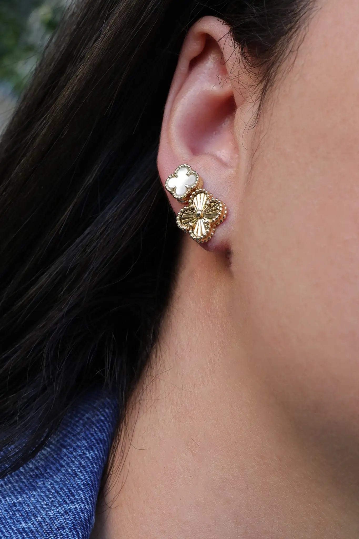 Gold Clover Earrings Set