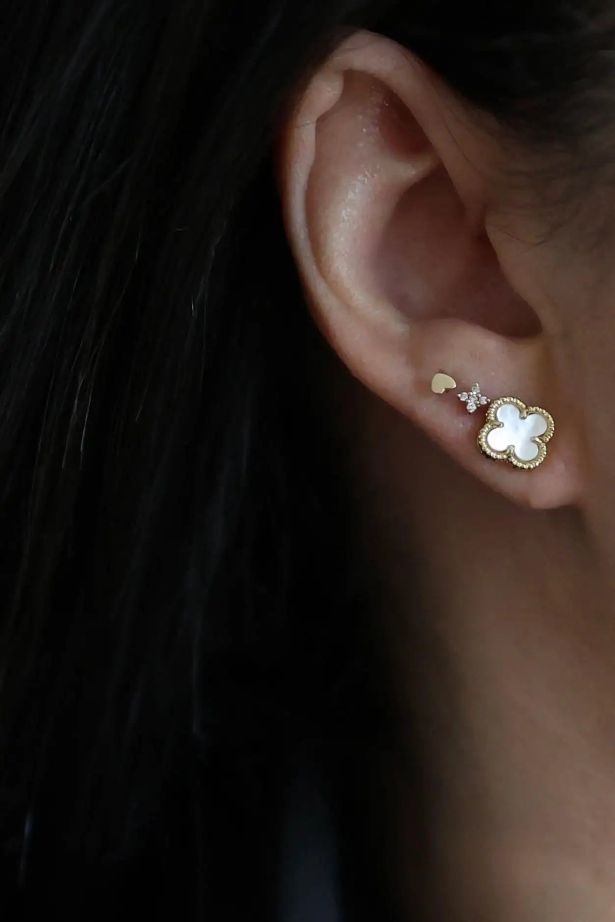 Gold Clover Earrings Set