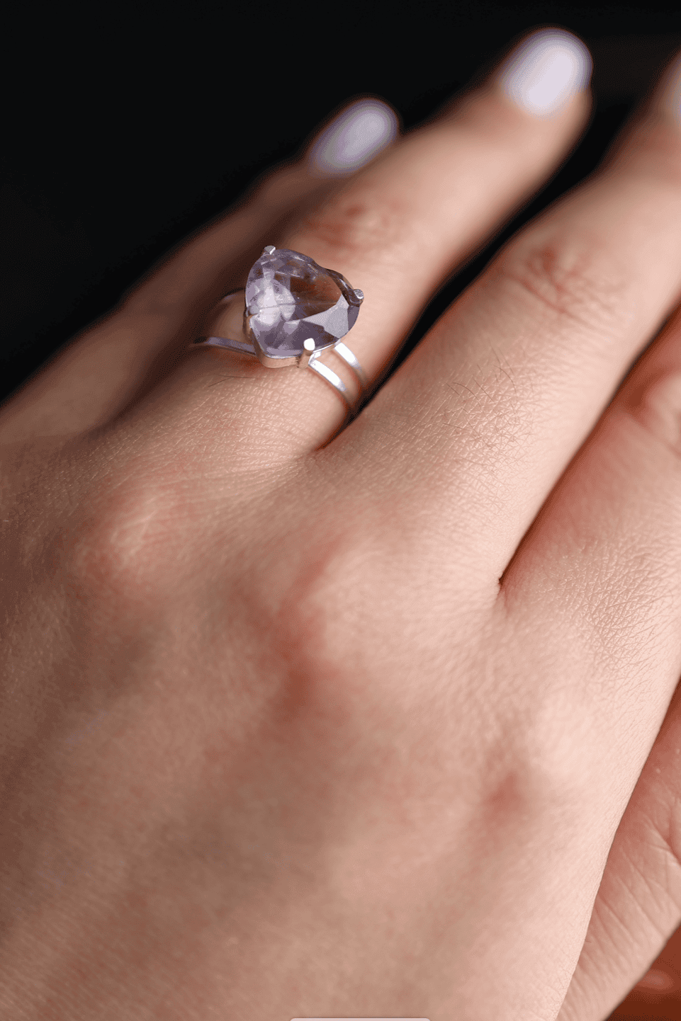 Amethyst Heart Adjustable Ring - Iane Jewelry