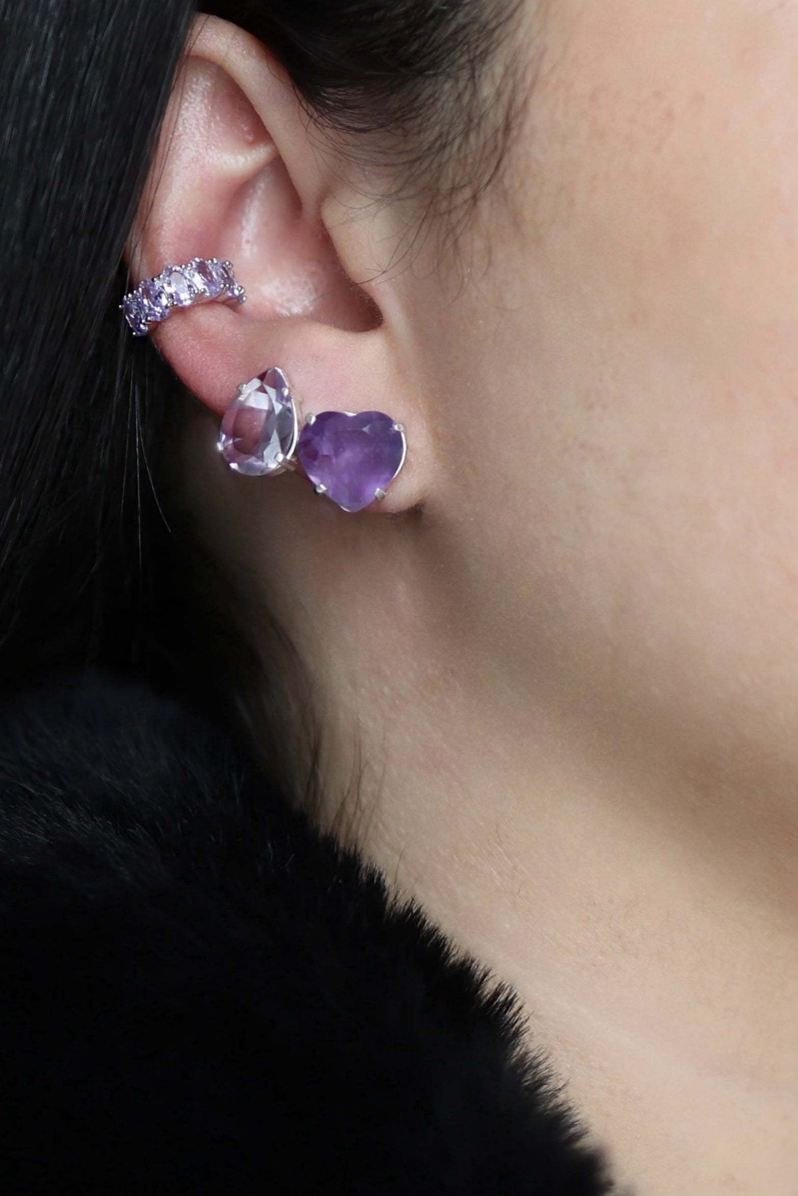 Amethyst Heart Silver Earrings - Iane Jewelry