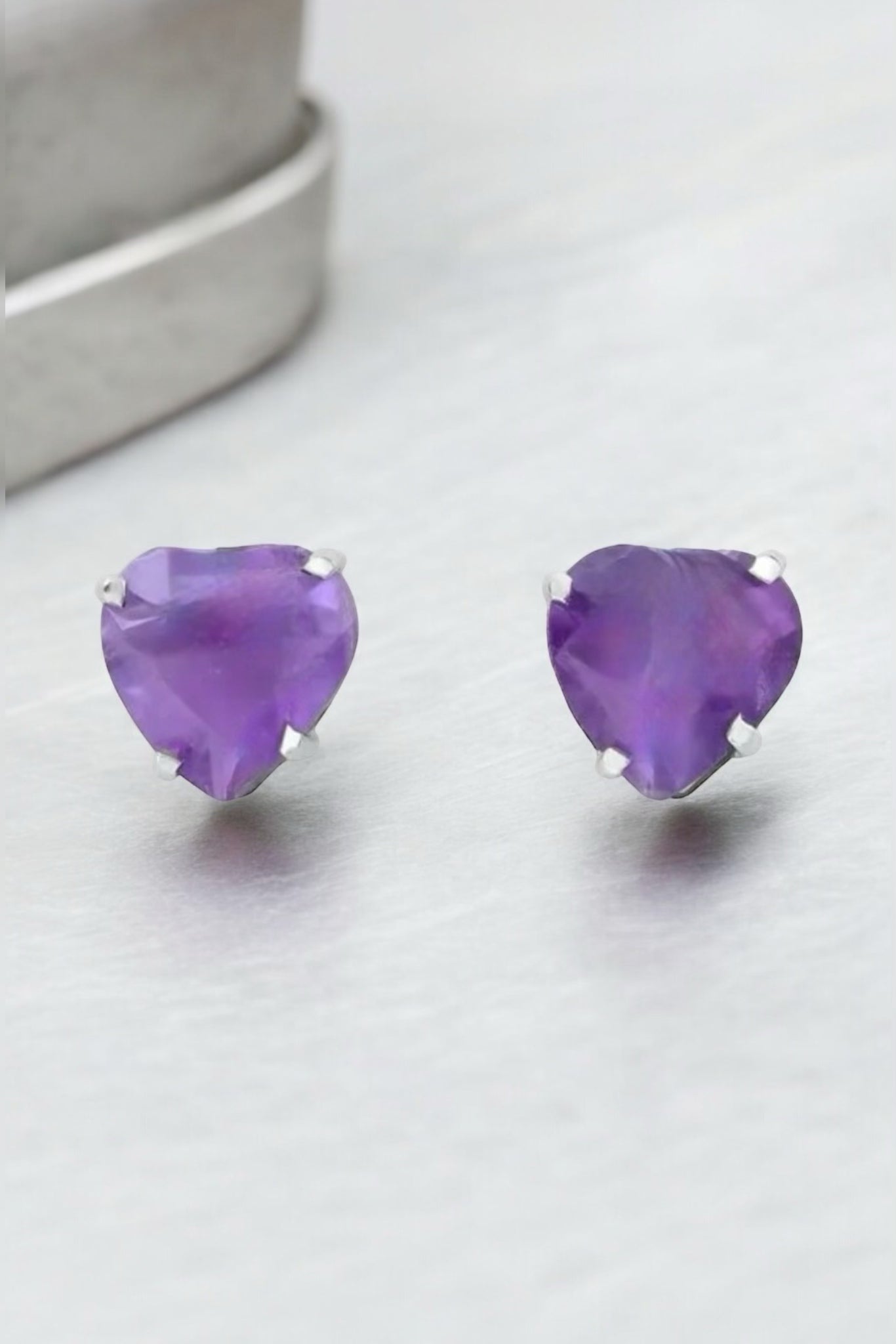 Amethyst Heart Silver Earrings - Iane Jewelry