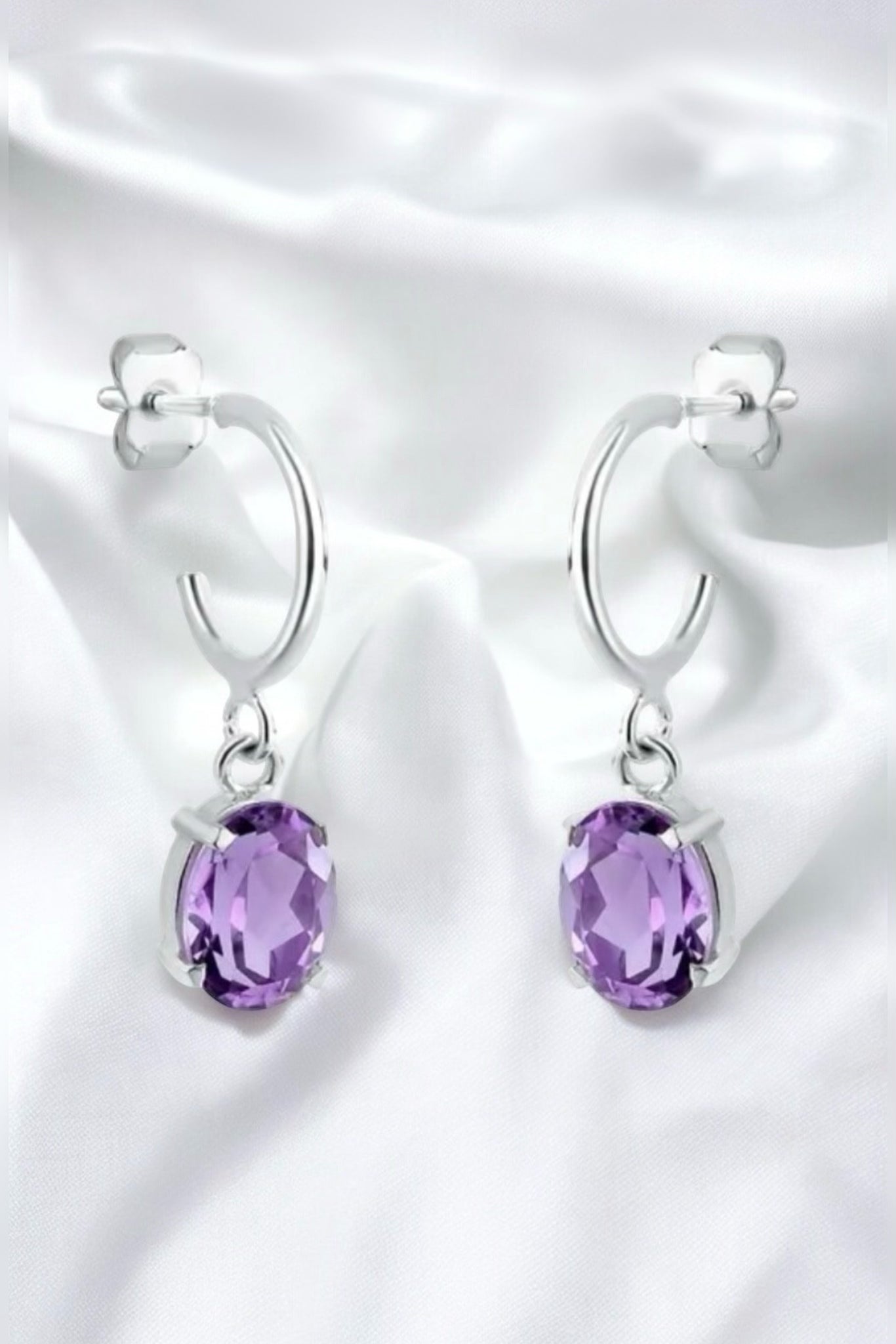 Amethyst Oval Hoop Earrings - Iane Jewelry