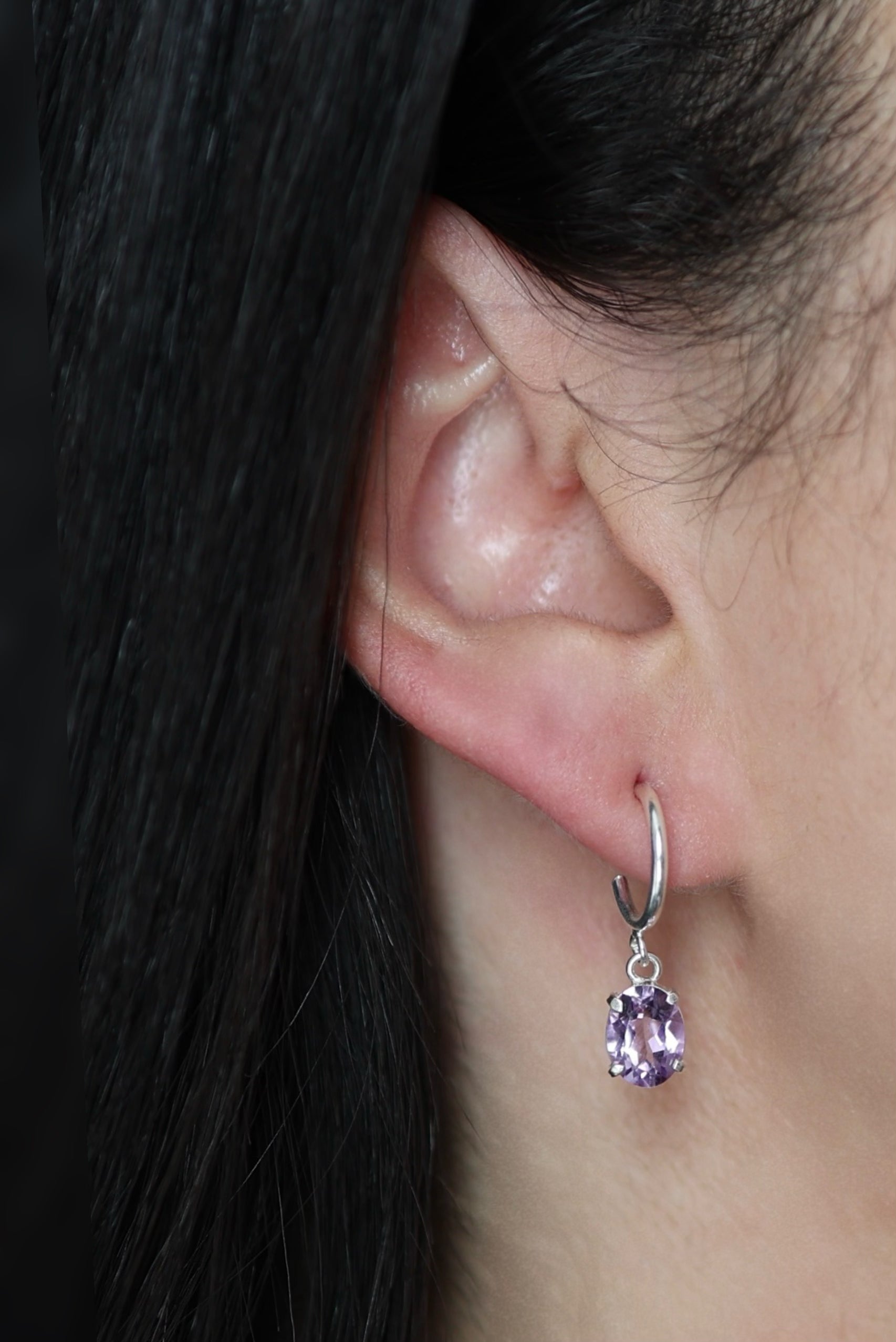 Amethyst Oval Hoop Earrings - Iane Jewelry