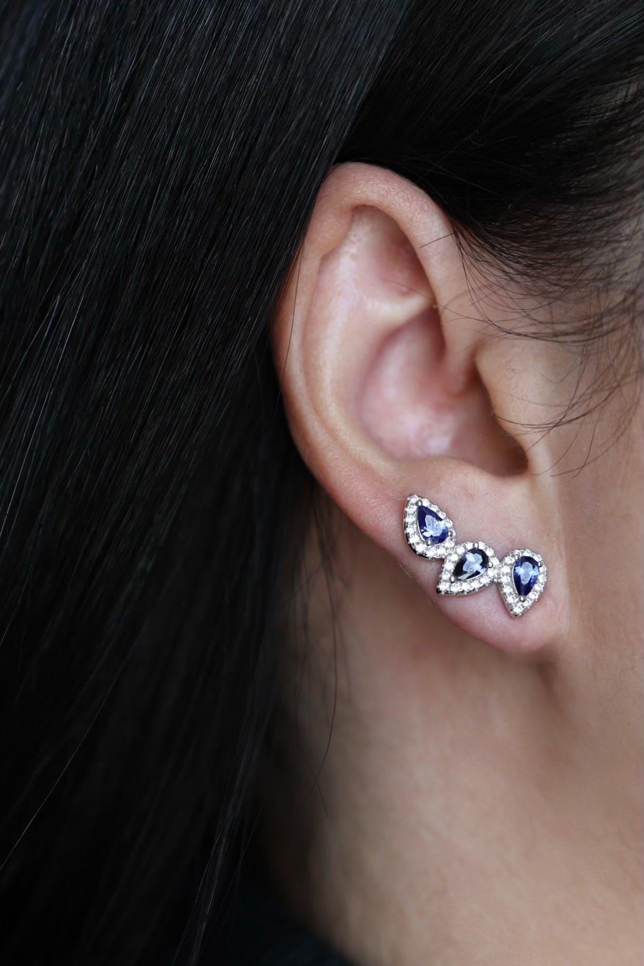 Tanzanite Floral Elegance Ear Climbers