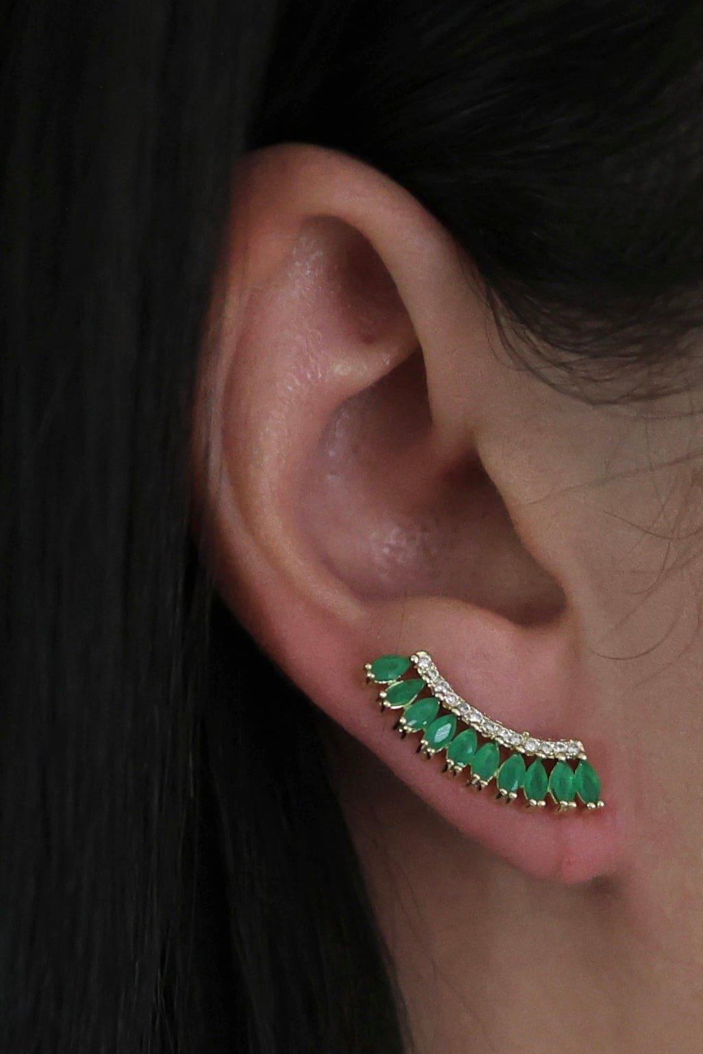 Emerald Elegance Ear Climbers