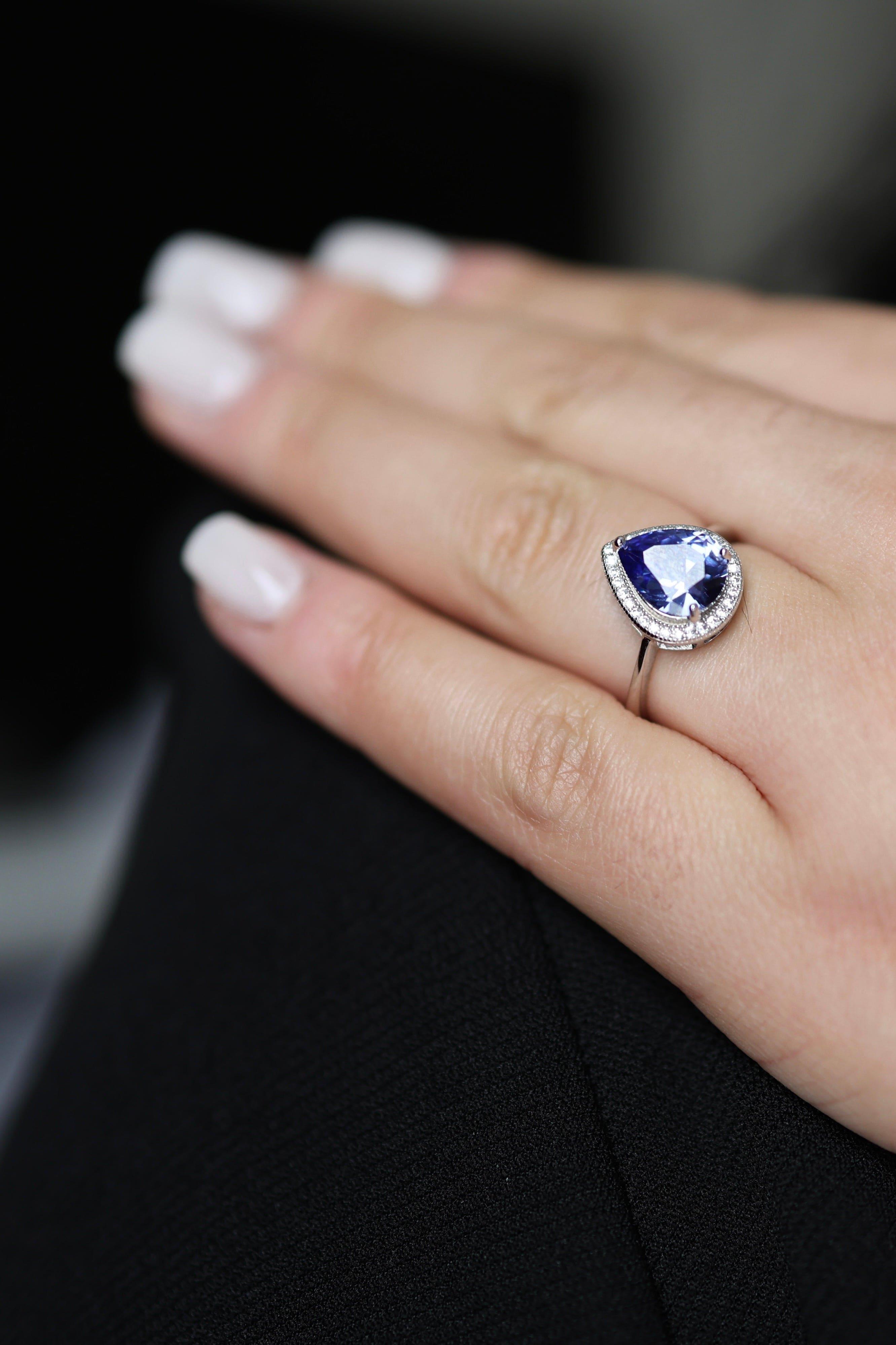 Pear Tanzanite Silver Ring - Iane Jewelry