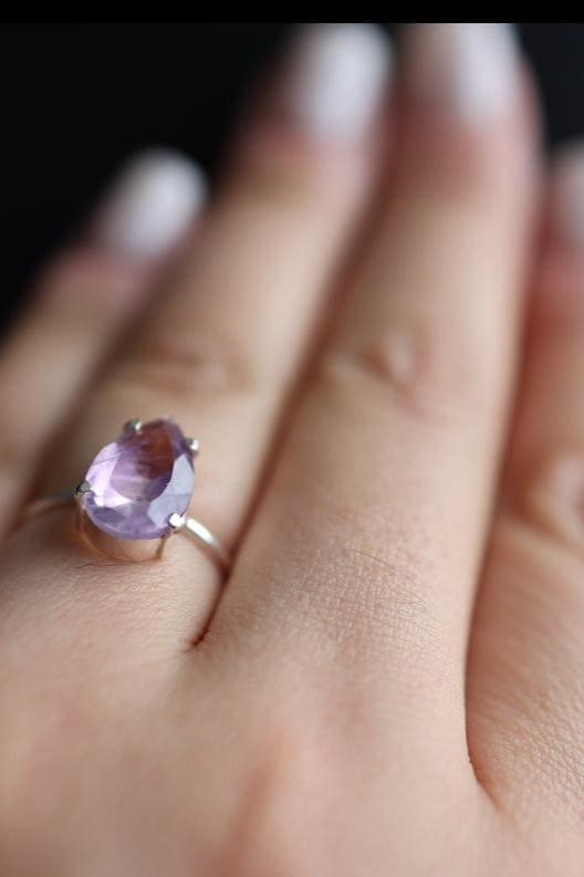 Amethyst Teardrop Adjustable Ring - Iane Jewelry