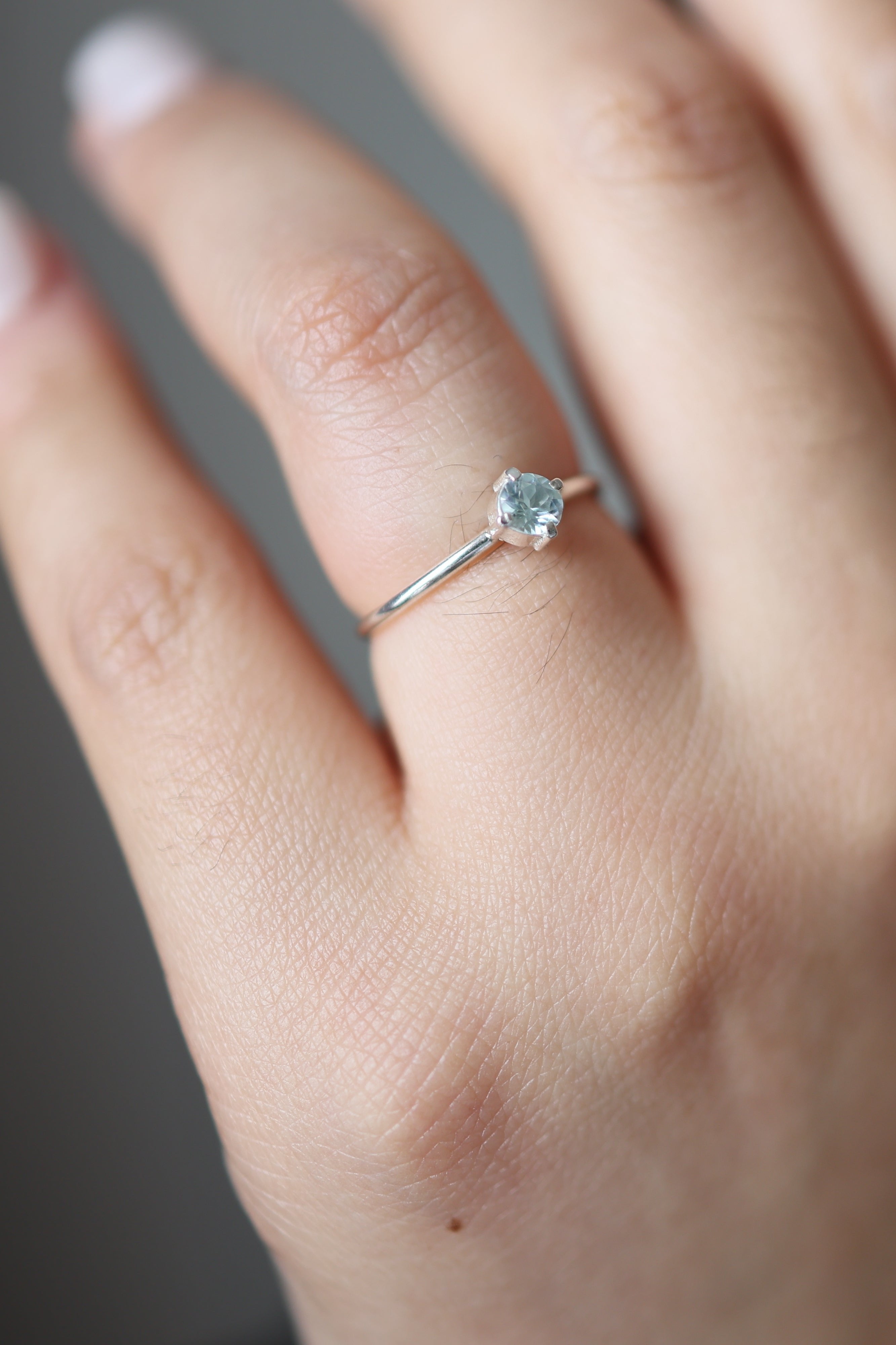 Aquamarine Solitaire Adjustable Ring