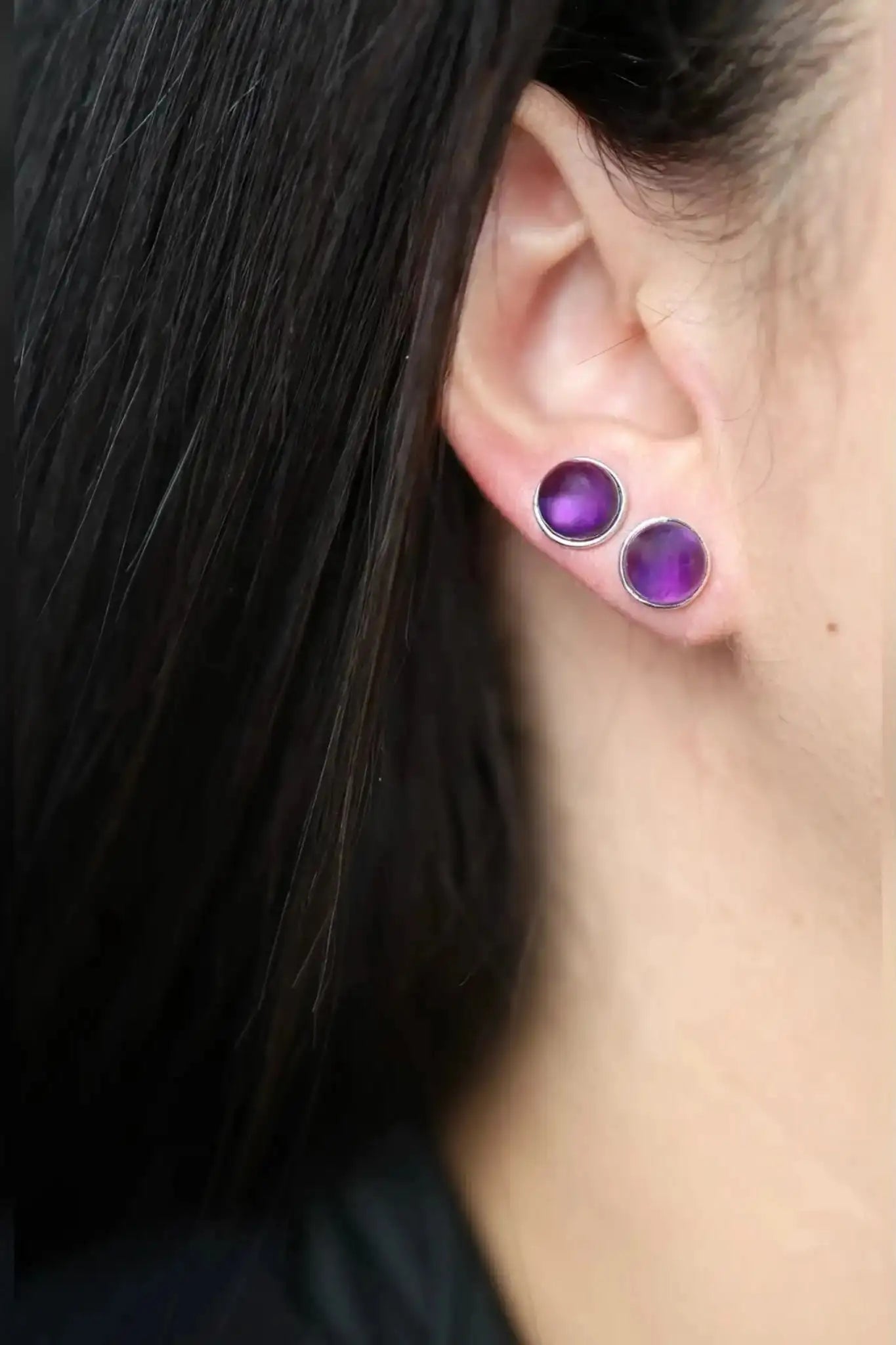 Amethyst Halo Silver Earrings - Iane Jewelry