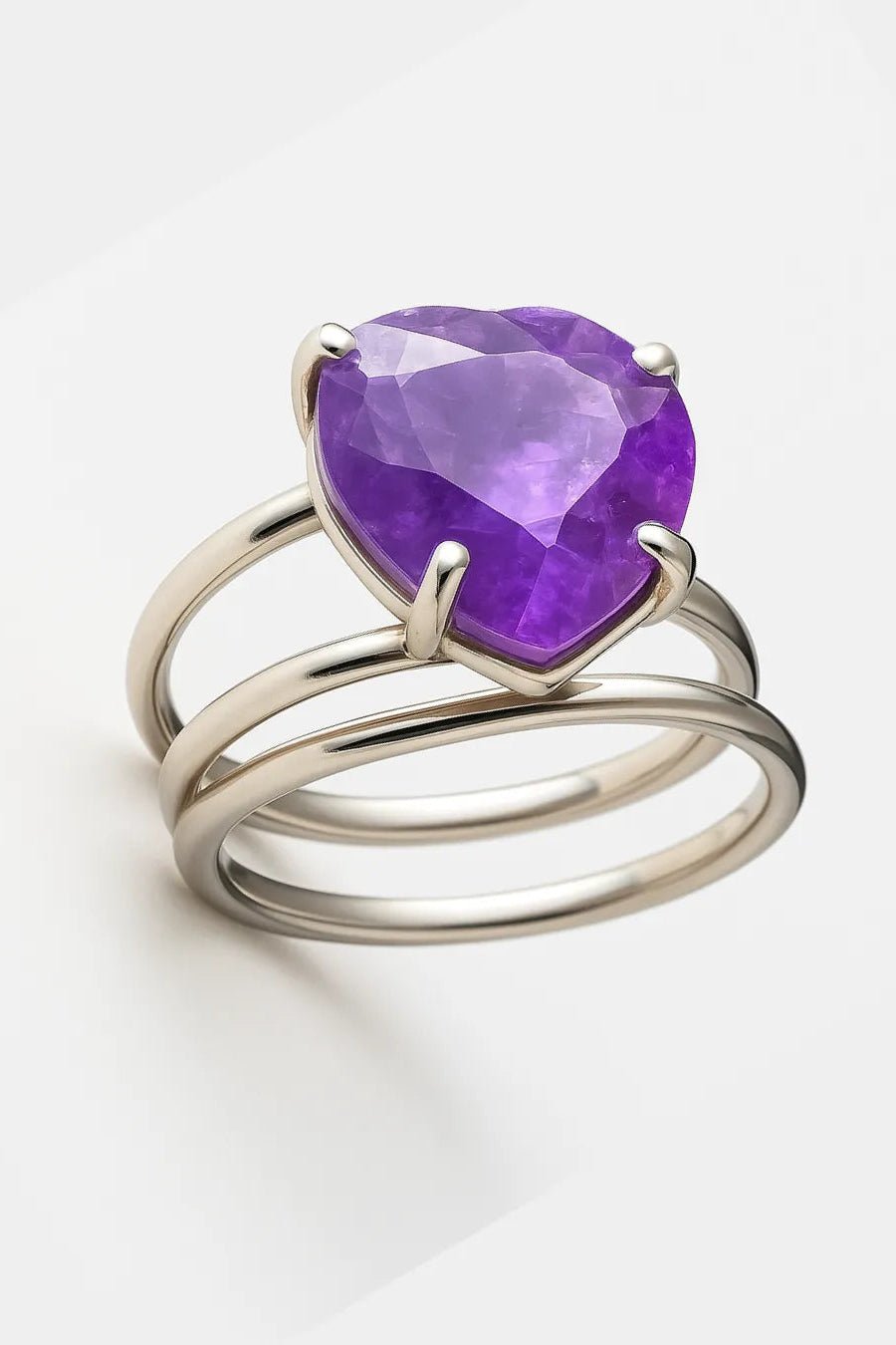 Amethyst Heart Adjustable Ring - Iane Jewelry
