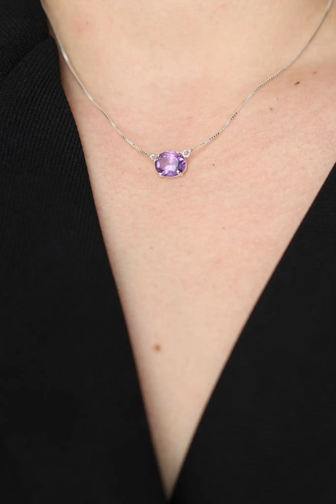Amethyst Oval Chain Necklace - Iane Jewelry