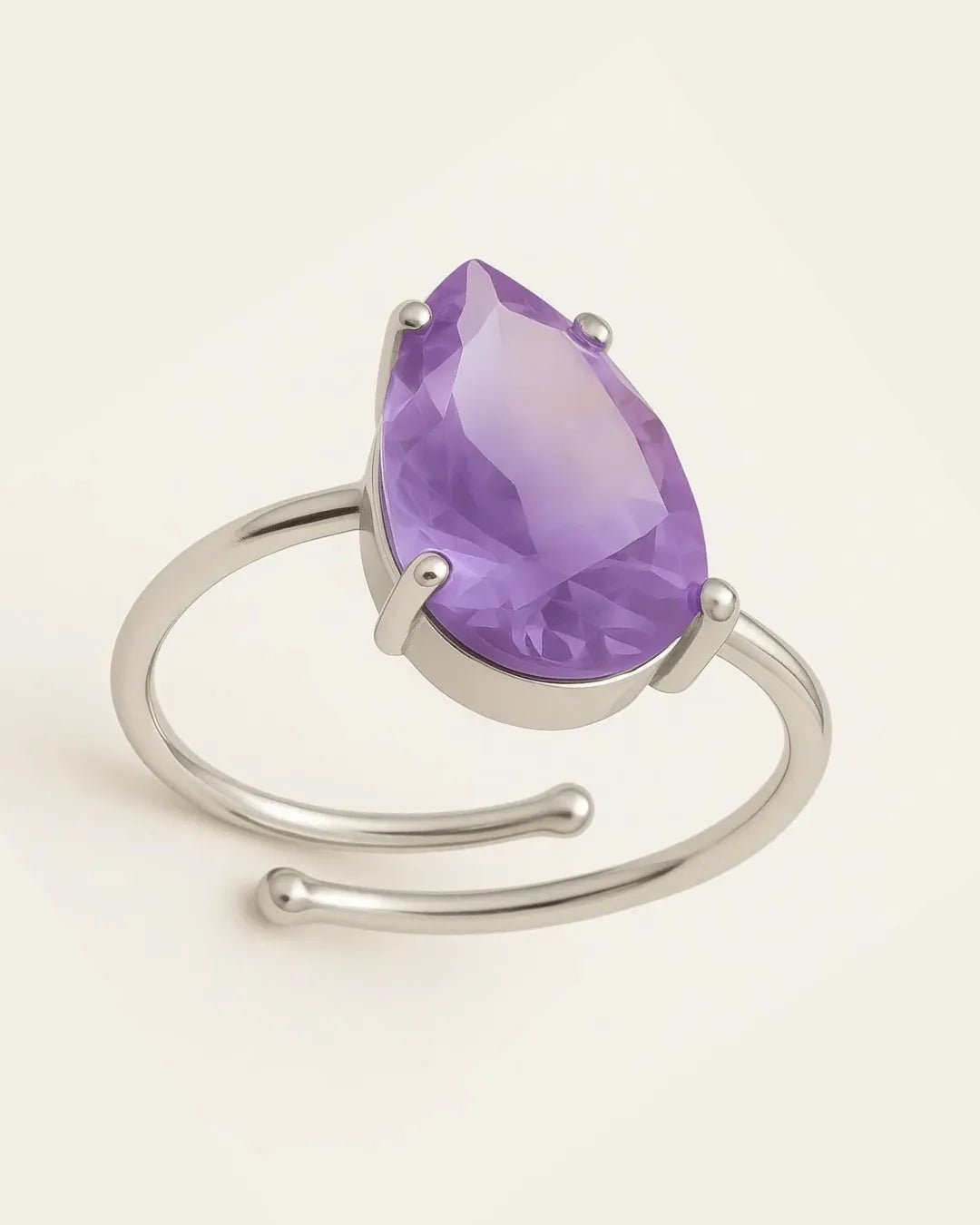 Amethyst Teardrop Adjustable Ring - Iane Jewelry