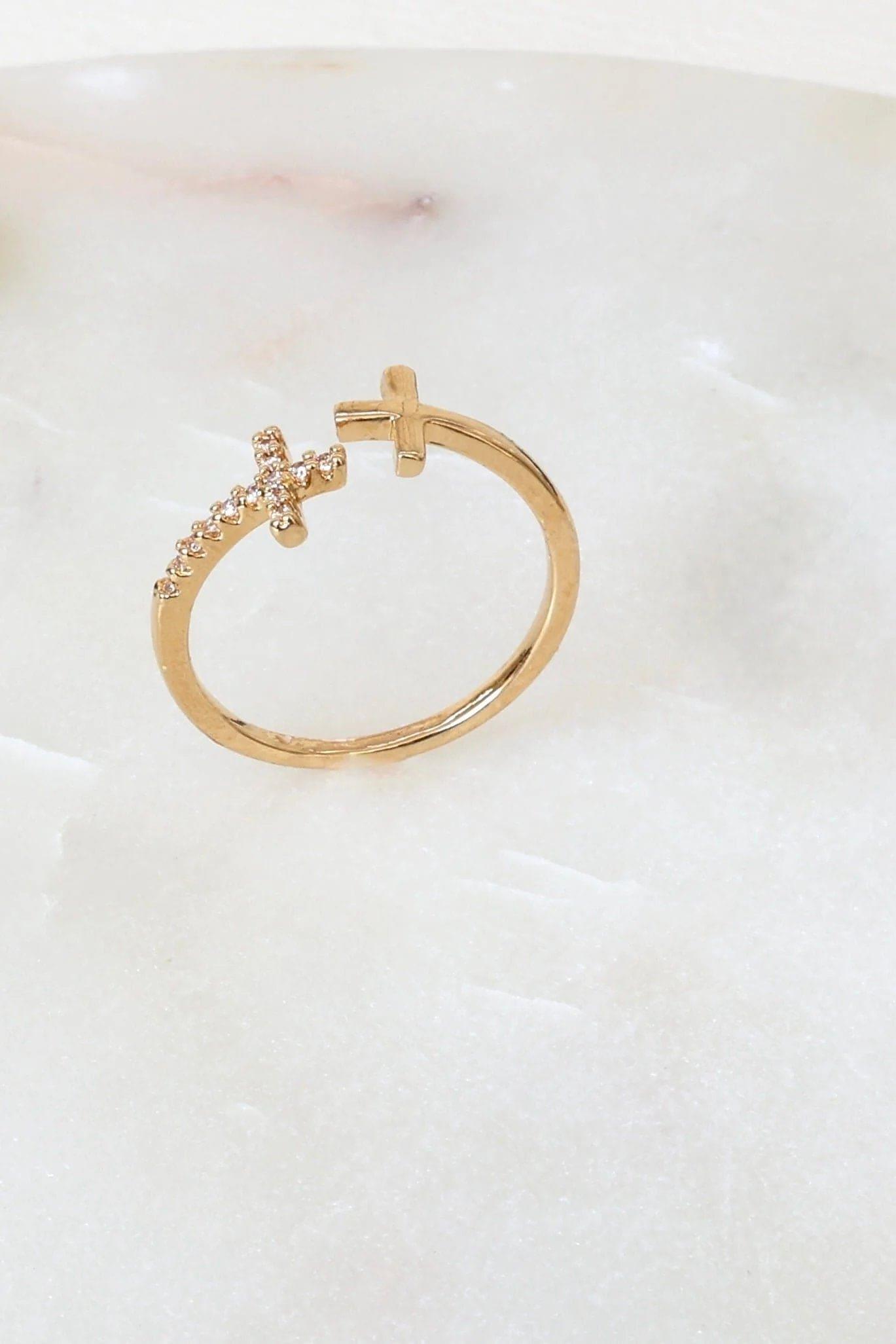 Double Gold Cross Ring - Iane Jewelry