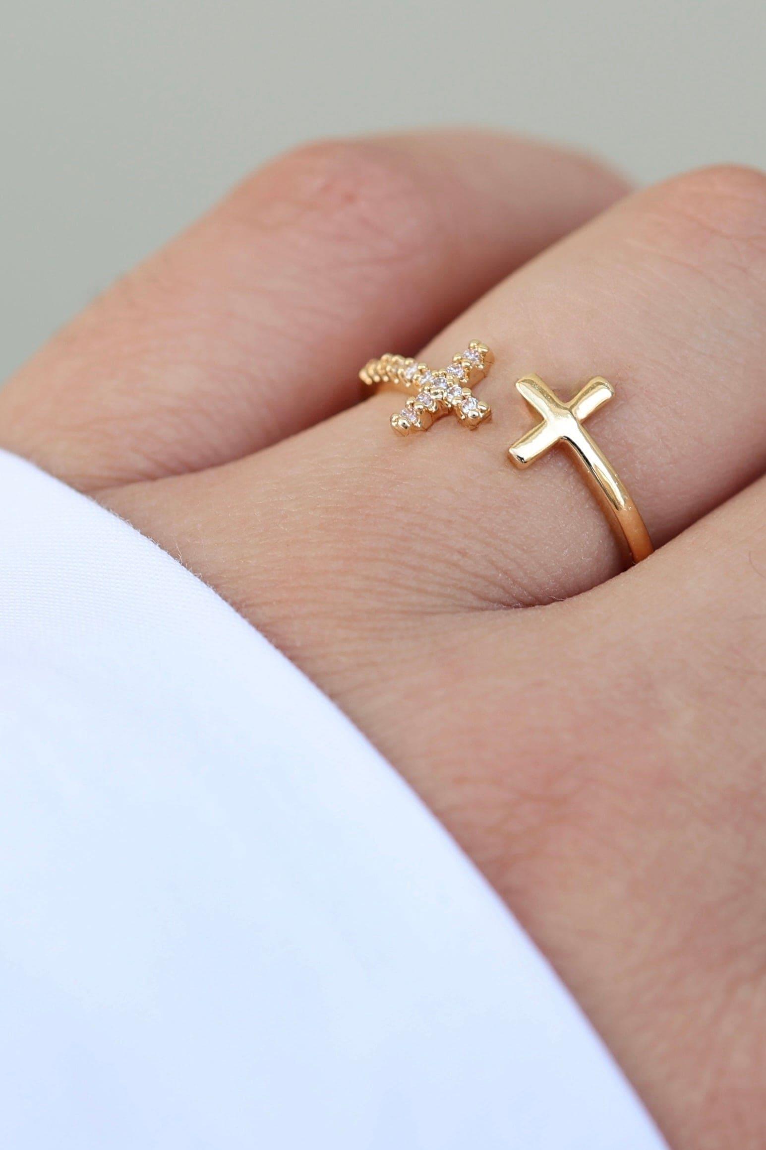 Double Gold Cross Ring - Iane Jewelry