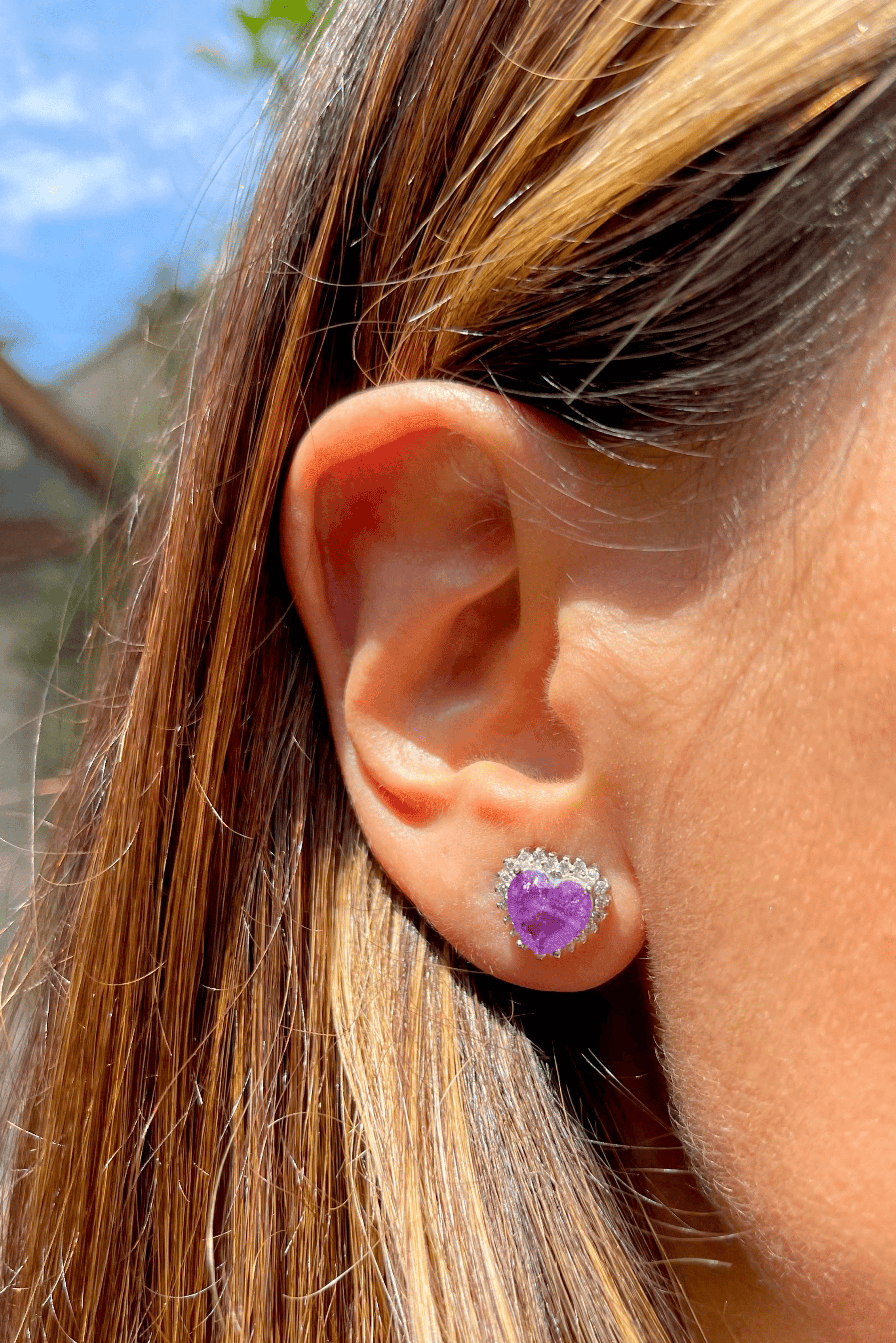 Purple Stud Heart Earrings - Iane Jewelry