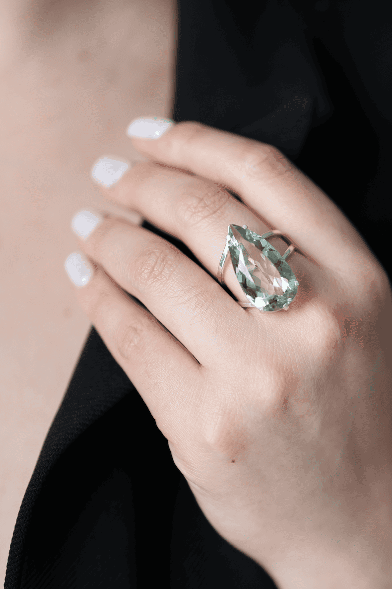 Prasiolite Teardrop Adjustable Ring - Iane Jewelry