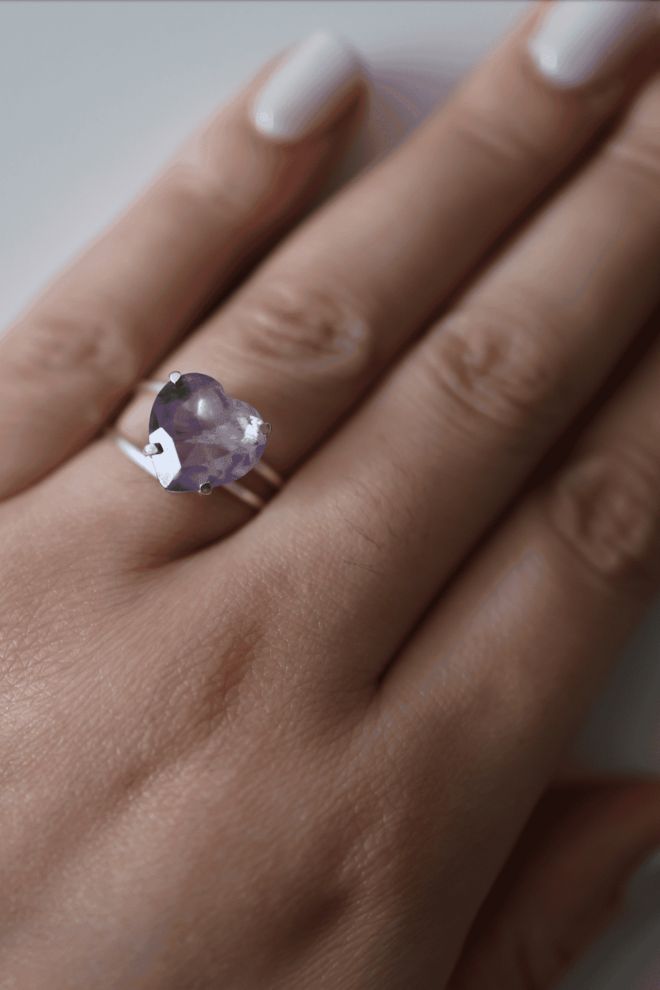 Amethyst Heart Adjustable Ring - Iane Jewelry