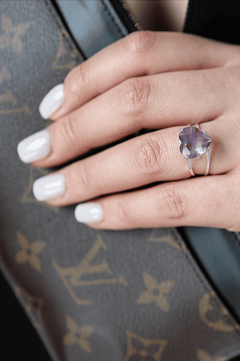 Amethyst Heart Adjustable Ring - Iane Jewelry