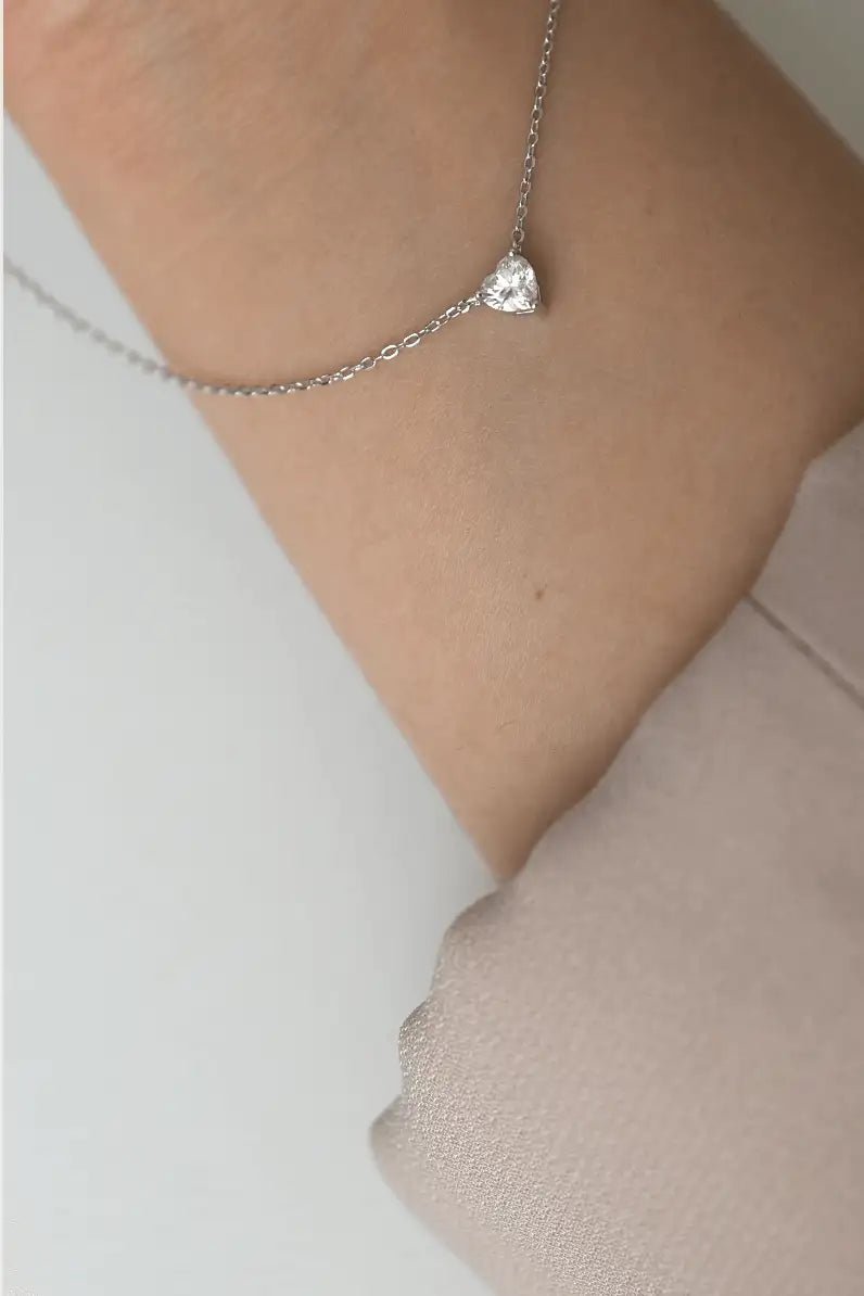 Moissanite Heart Pendant Necklace in Sterling Silver - Iane Jewelry