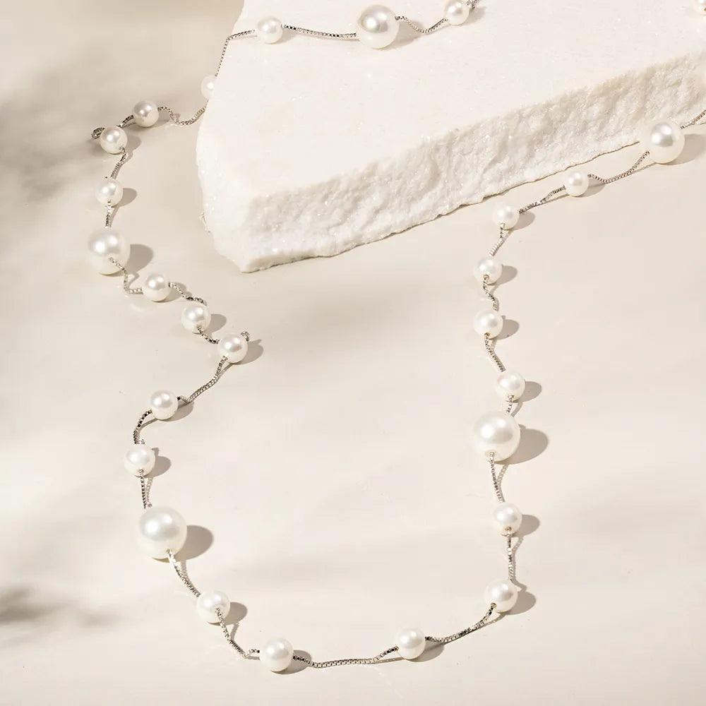 Necklace Pearl Adjustable Silver - Iane Jewelry