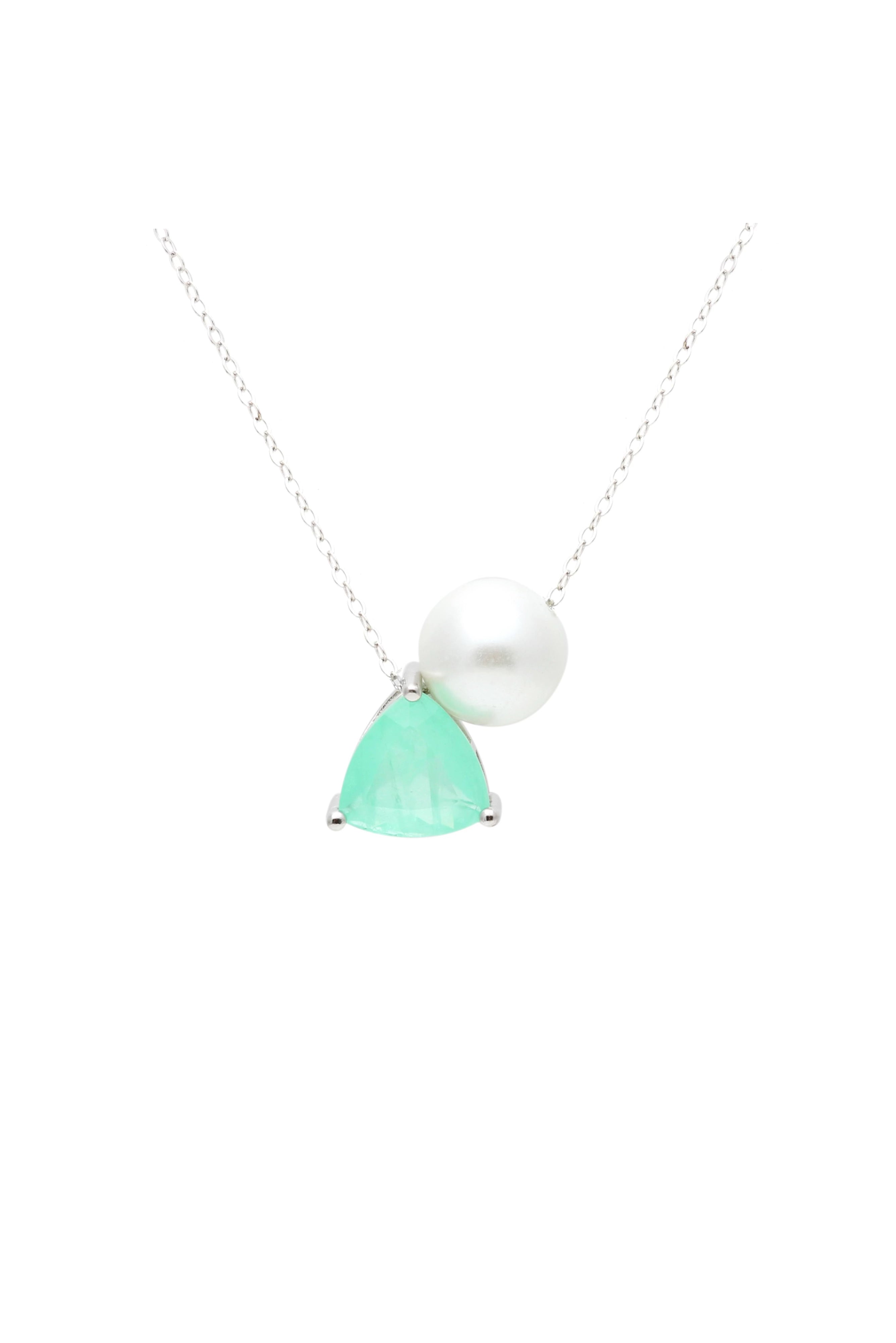 Pearl Necklace, Turquoise Triangle Necklace & Earrings Set - Iane Jewelry